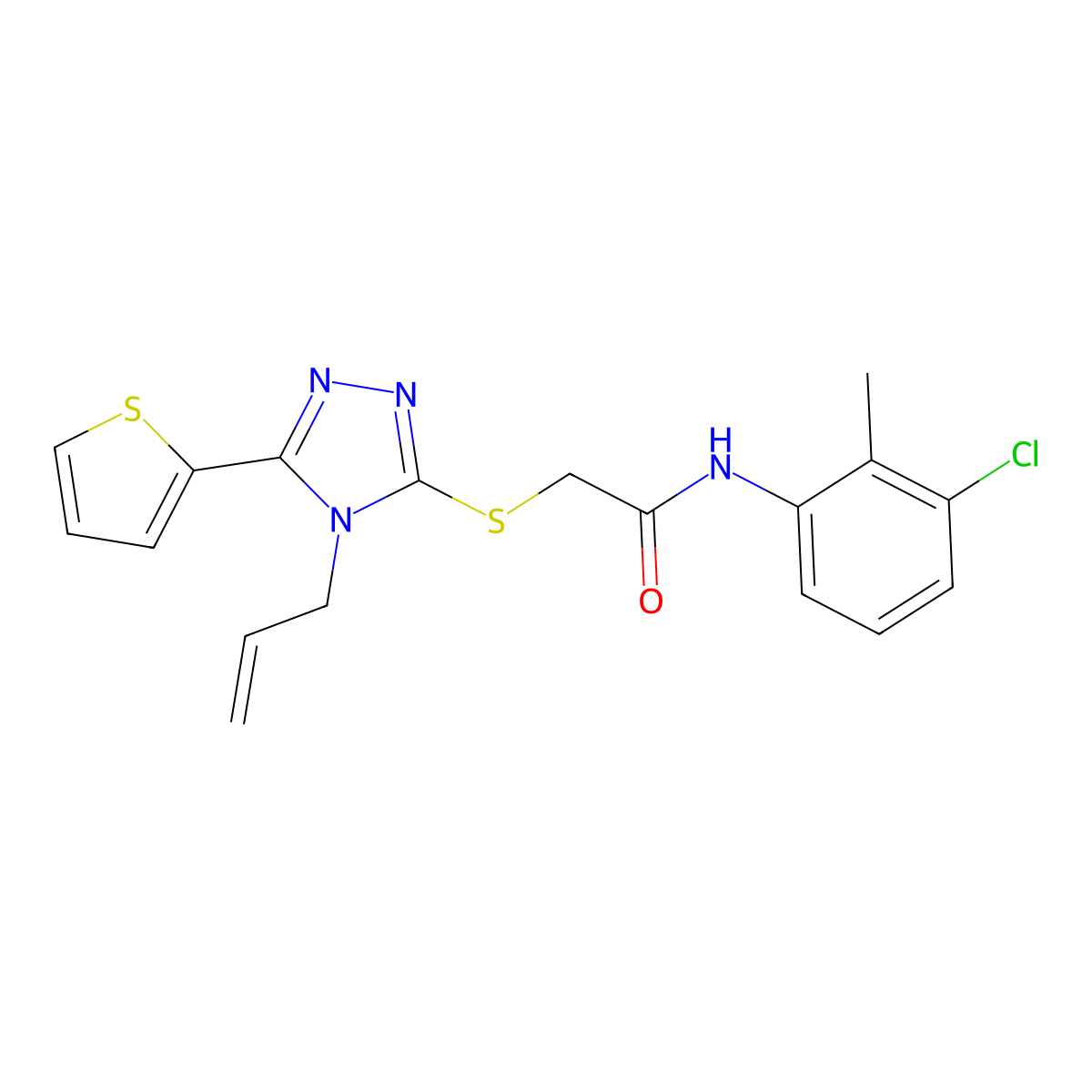 N-(3-chloro-2-methylphenyl)-2-{[4-(prop-2-en-1-yl)-5-(thiophen-2-yl)-4H-1,2,4-triazol-3-yl]sulfanyl}acetamide molecular structure, CAS 577764-12-6