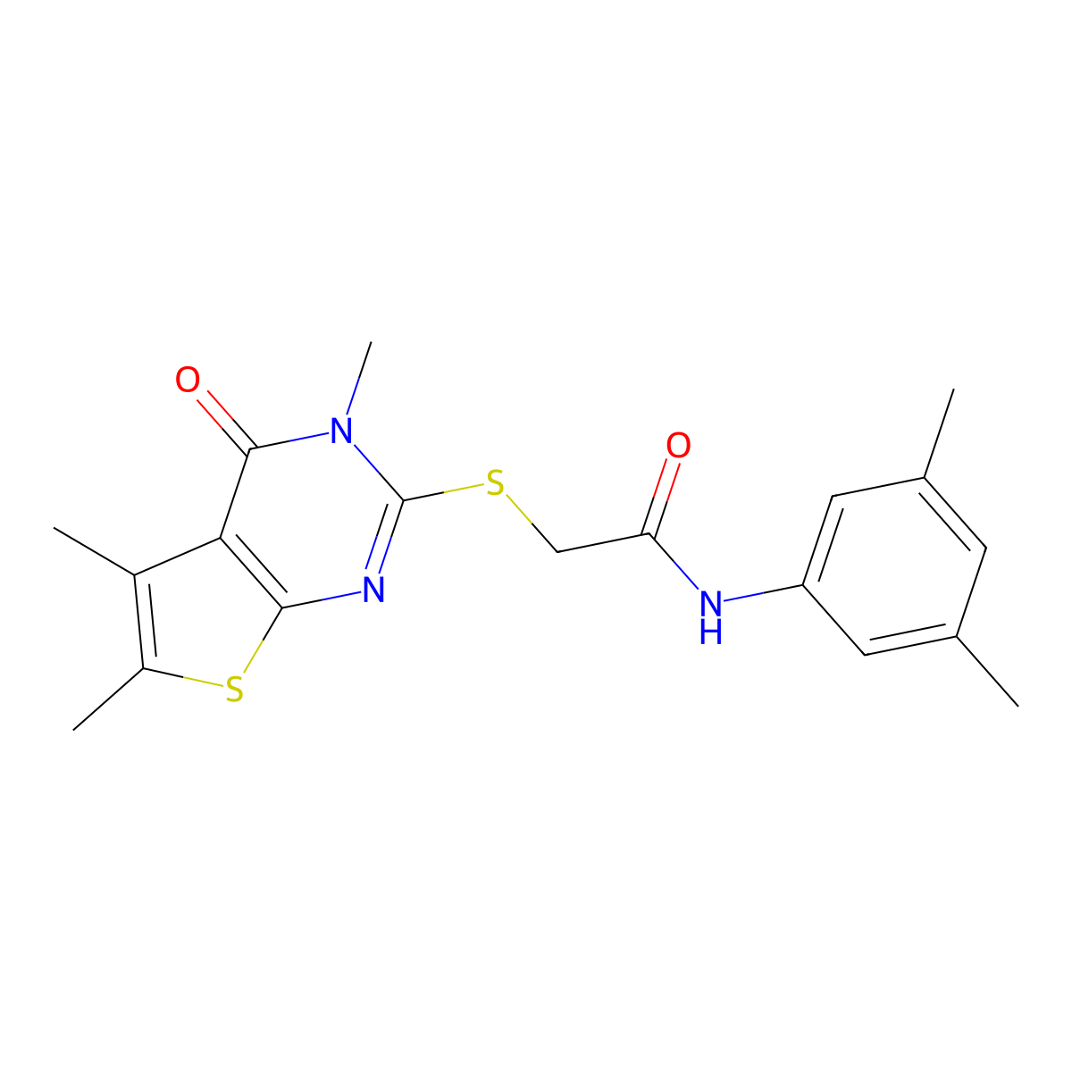 N-(3,5-dimethylphenyl)-2-[(3,5,6-trimethyl-4-oxo-3,4-dihydrothieno[2,3-d]pyrimidin-2-yl)sulfanyl]acetamide molecular structure, CAS 577764-38-6