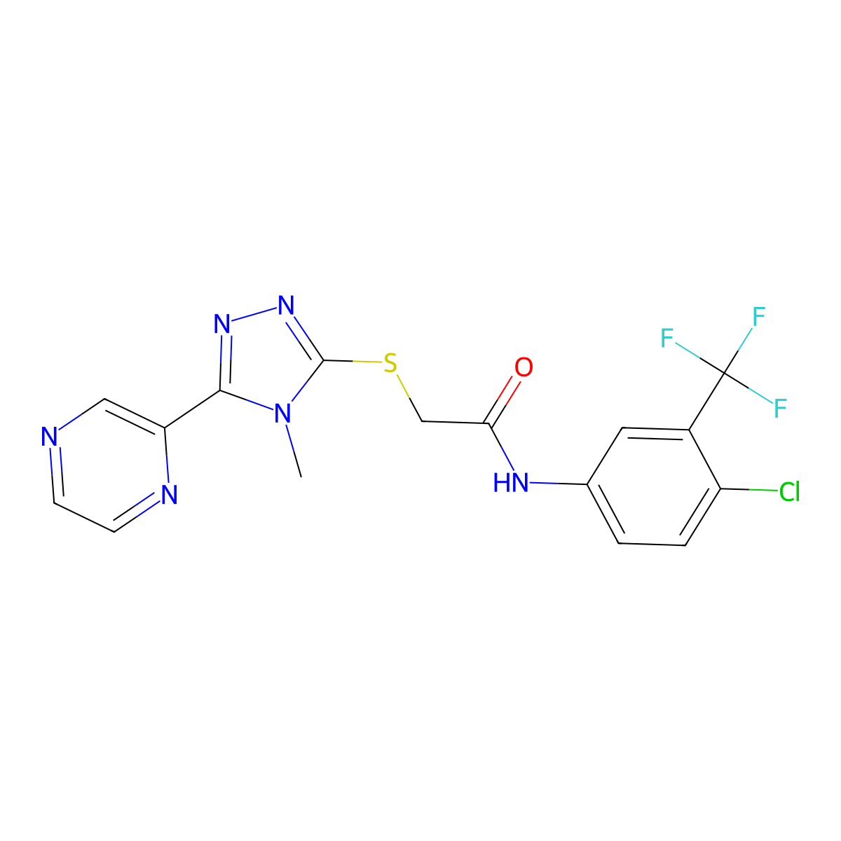 N-[4-chloro-3-(trifluoromethyl)phenyl]-2-{[4-methyl-5-(pyrazin-2-yl)-4H-1,2,4-triazol-3-yl]sulfanyl}acetamide molecular structure, CAS 577764-46-6