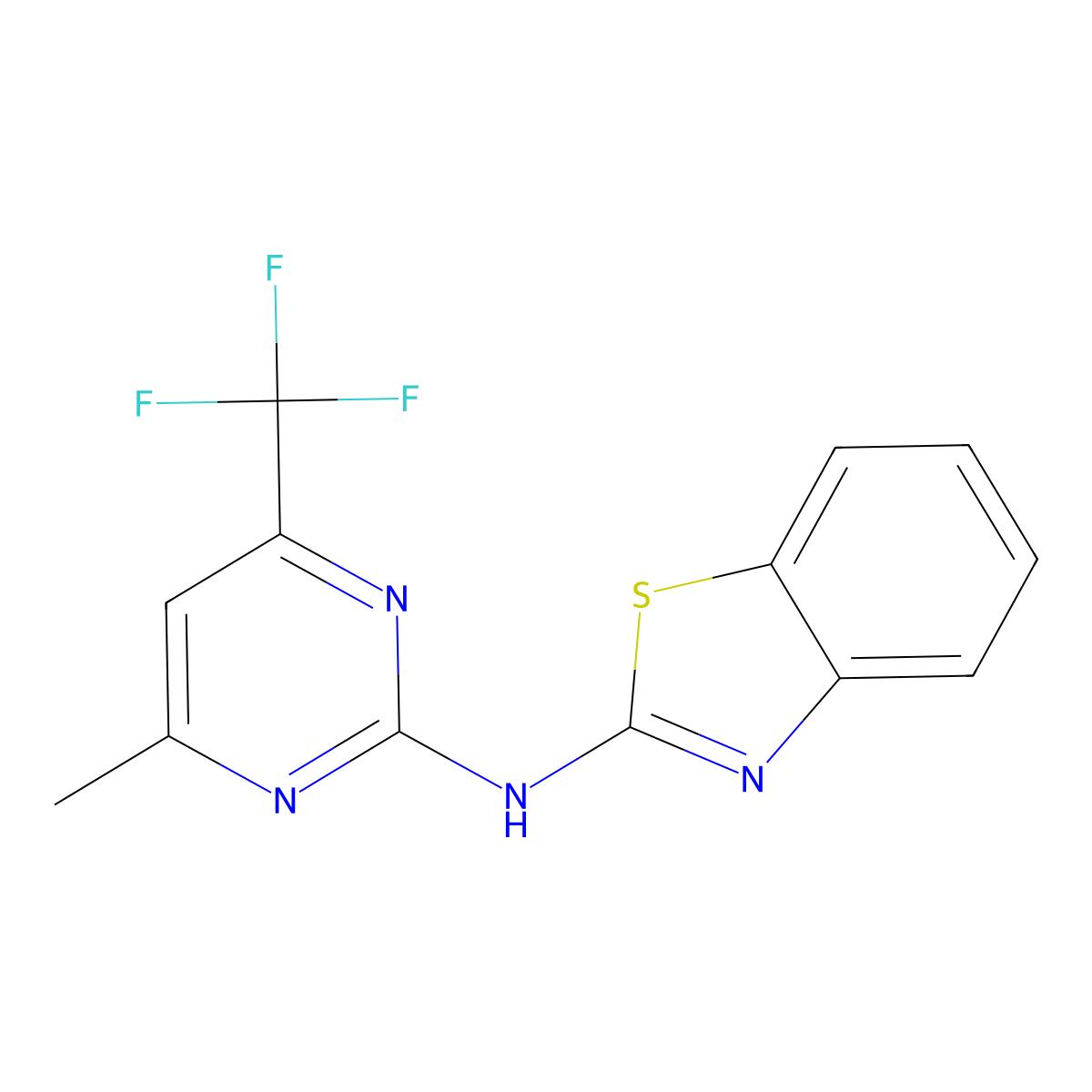 N-[4-methyl-6-(trifluoromethyl)pyrimidin-2-yl]-1,3-benzothiazol-2-amine molecular structure, CAS 577764-85-3