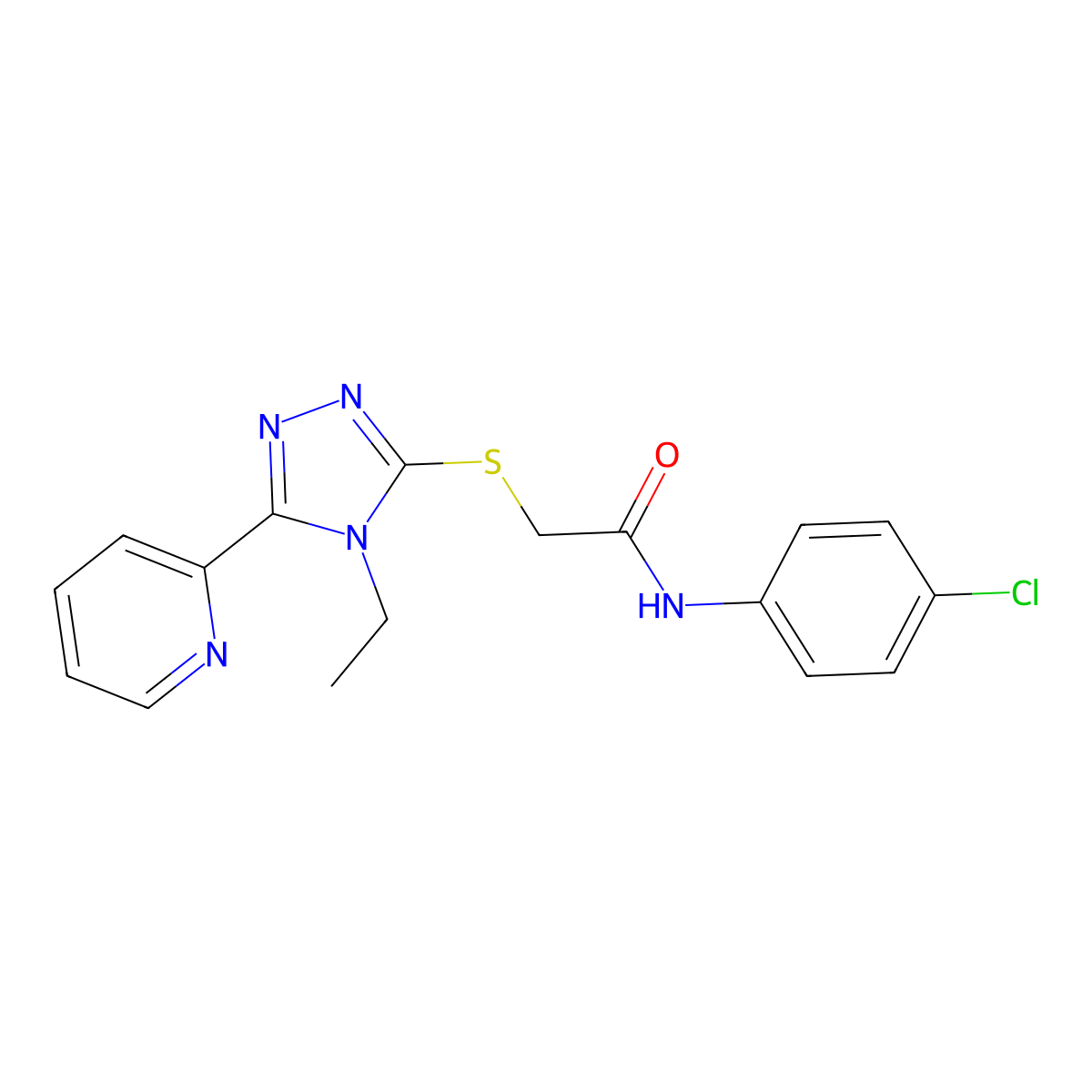 N-(4-CL-PH)-2-((4-Ethyl-5-(2-pyridinyl)-4H-1,2,4-triazol-3-YL)thio)acetamide molecular structure, CAS 577764-94-4