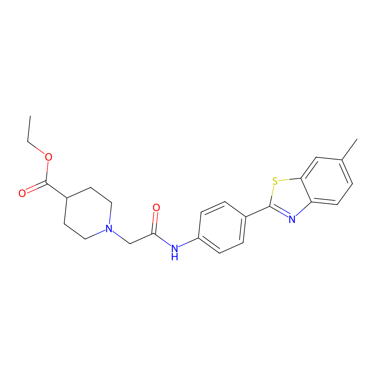 Ethyl 1-(2-{[4-(6-methyl-1,3-benzothiazol-2-yl)phenyl]amino}-2-oxoethyl)piperidine-4-carboxylate molecular structure, CAS 577765-29-8