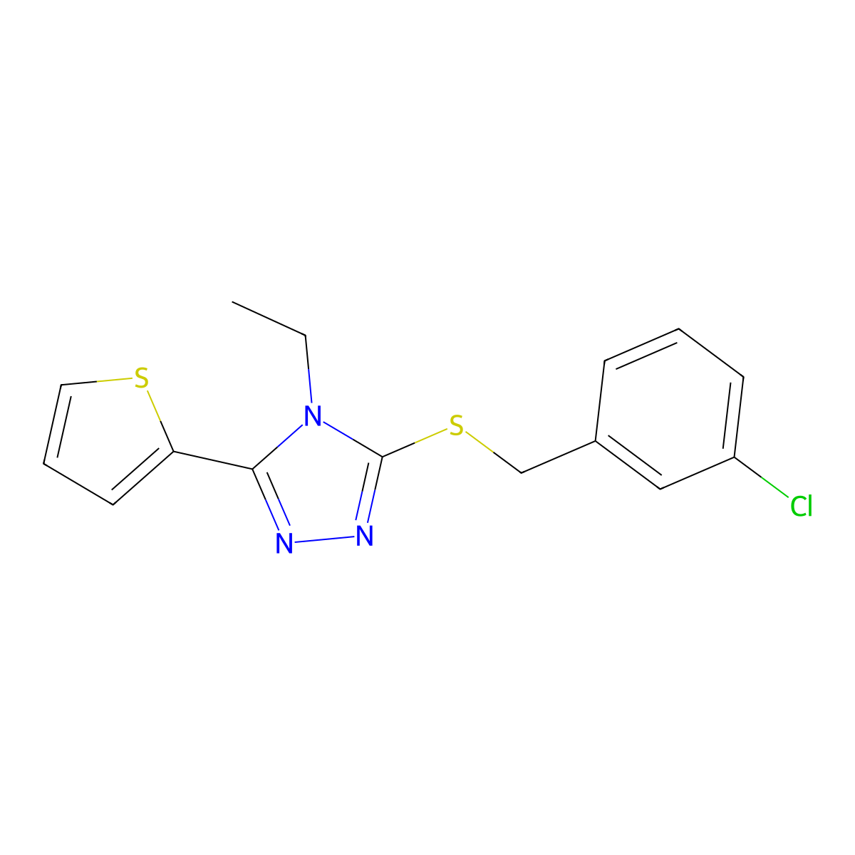 3-((3-Chlorobenzyl)thio)-4-ethyl-5-(2-thienyl)-4H-1,2,4-triazole molecular structure, CAS 577765-41-4