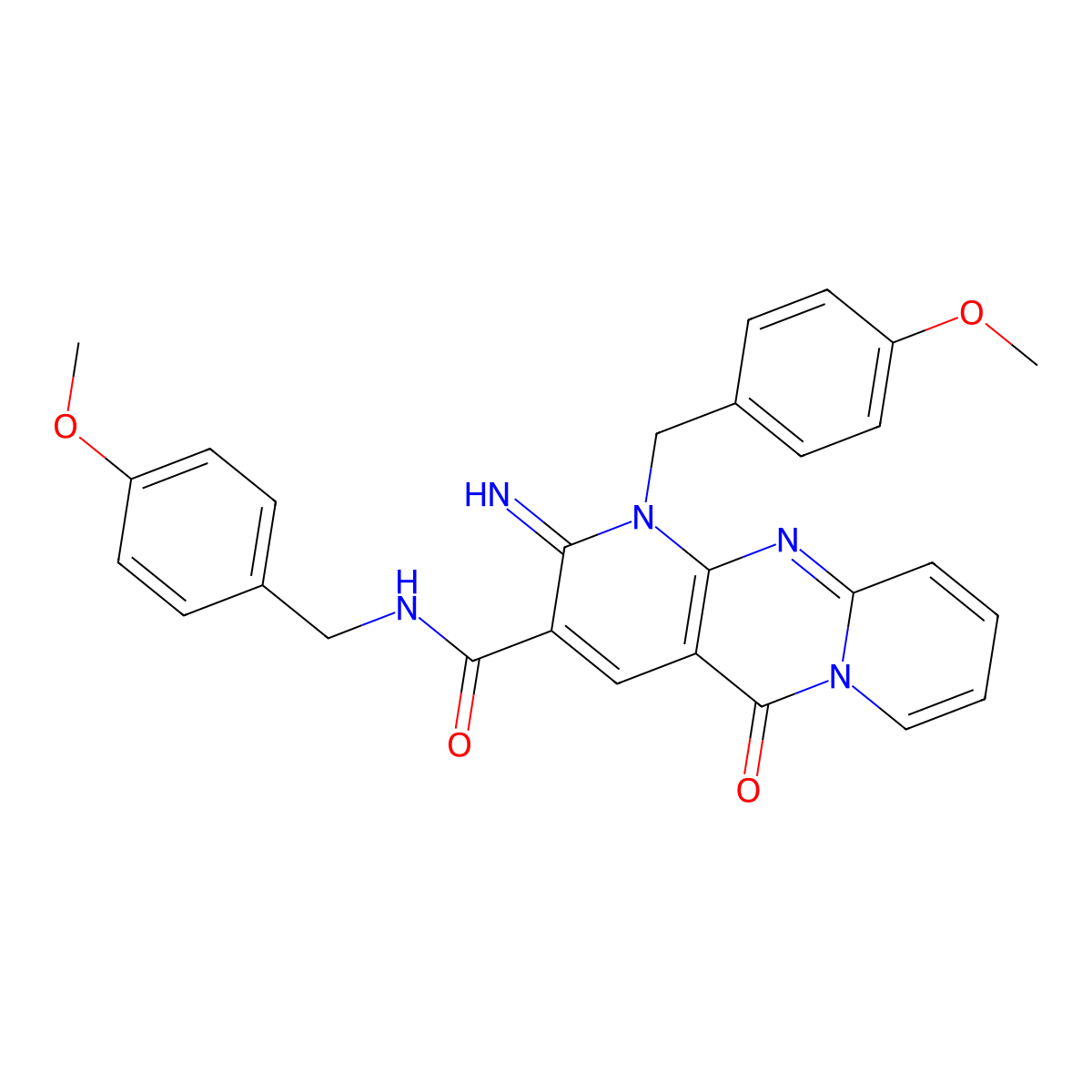 6-imino-N,7-bis[(4-methoxyphenyl)methyl]-2-oxo-1,7,9-triazatricyclo[8.4.0.0^{3,8}]tetradeca-3(8),4,9,11,13-pentaene-5-carboxamide molecular structure, CAS 577765-63-0