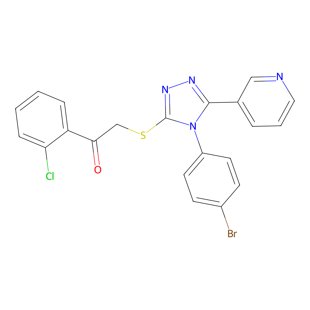 2-((4-(4-BR-PH)-5-(3-Pyridinyl)-4H-1,2,4-triazol-3-YL)thio)-1-(2-CL-PH)ethanone molecular structure, CAS 577765-88-9