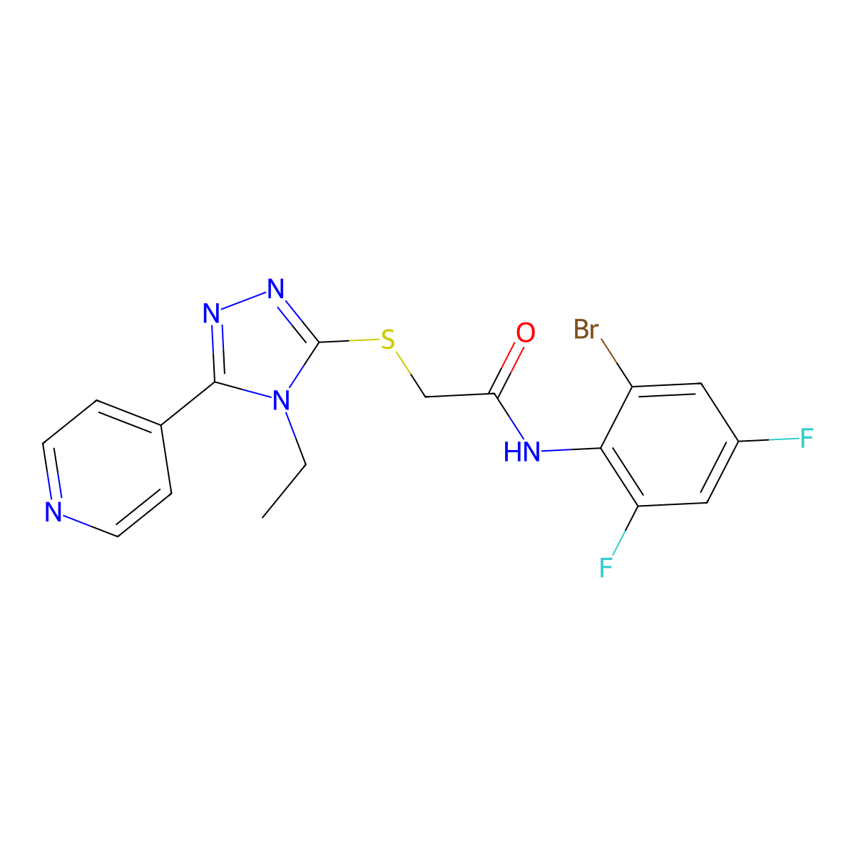 N-(2-Bromo-4,6-difluorophenyl)-2-((4-ethyl-5-(4-pyridinyl)-4H-1,2,4-triazol-3-YL)sulfanyl)acetamide molecular structure, CAS 577766-41-7