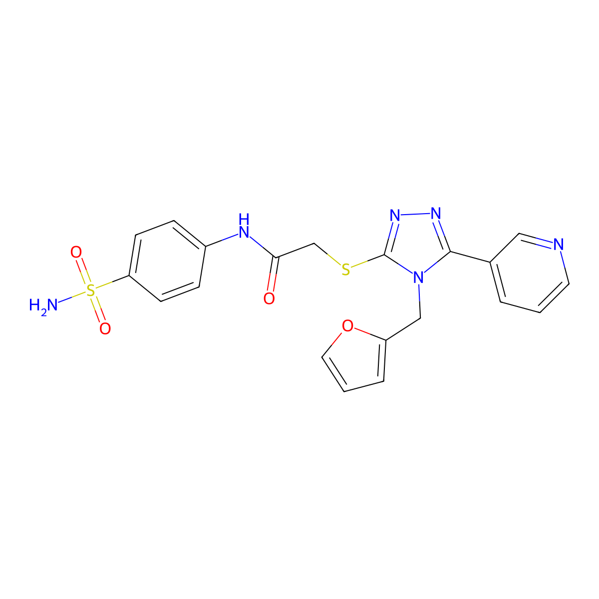 2-{[4-(furan-2-ylmethyl)-5-(pyridin-3-yl)-4H-1,2,4-triazol-3-yl]sulfanyl}-N-(4-sulfamoylphenyl)acetamide molecular structure, CAS 577766-57-5