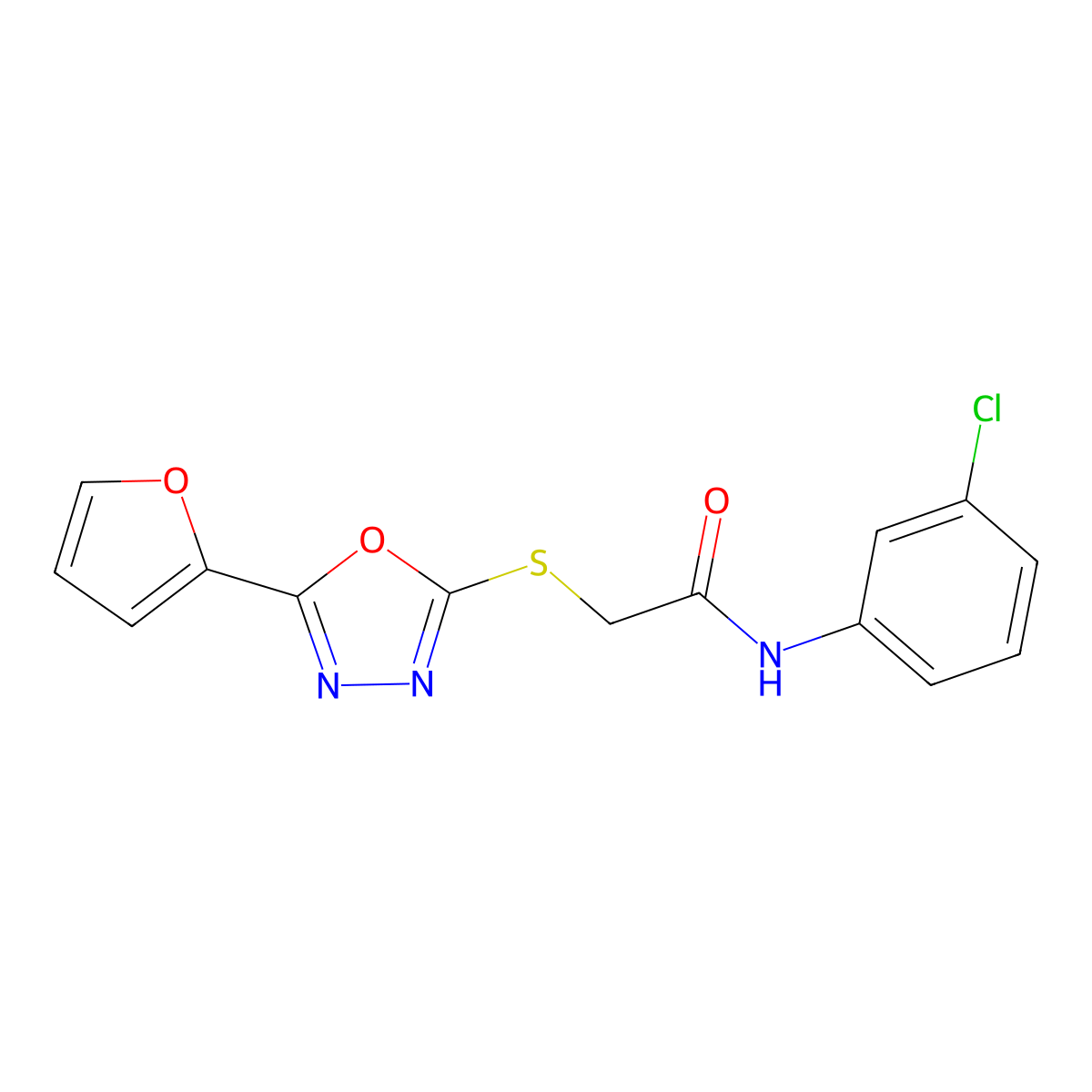 N-(3-chlorophenyl)-2-[[5-(furan-2-yl)-1,3,4-oxadiazol-2-yl]sulfanyl]acetamide molecular structure, CAS 577766-59-7