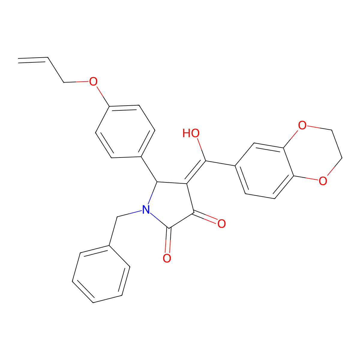 1-benzyl-4-(2,3-dihydro-1,4-benzodioxine-6-carbonyl)-3-hydroxy-5-[4-(prop-2-en-1-yloxy)phenyl]-2,5-dihydro-1H-pyrrol-2-one molecular structure, CAS 577766-97-3
