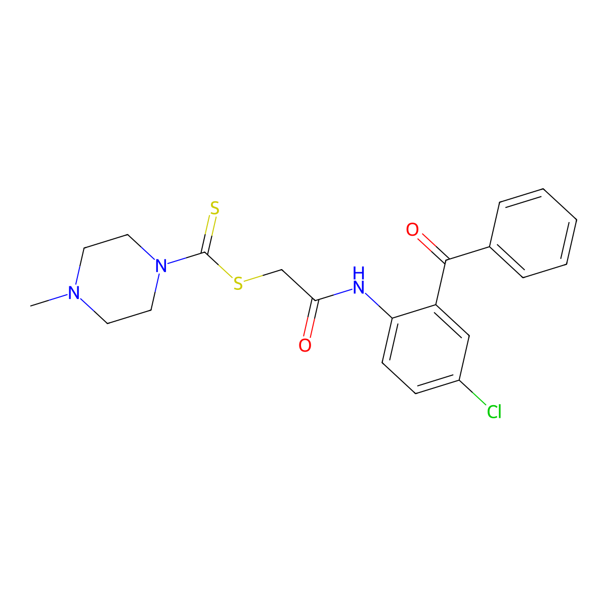 2-(2-benzoyl-4-chloroanilino)-2-oxoethyl 4-methyltetrahydro-1(2H)-pyrazinecarbodithioate molecular structure, CAS 577767-15-8