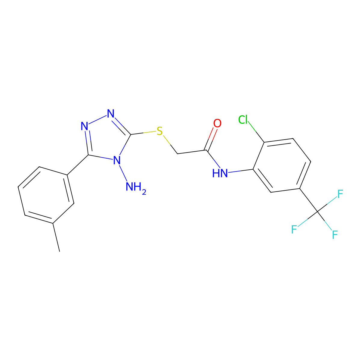 2-((4-amino-5-(m-tolyl)-4H-1,2,4-triazol-3-yl)thio)-N-(2-chloro-5-(trifluoromethyl)phenyl)acetamide molecular structure, CAS 577767-17-0
