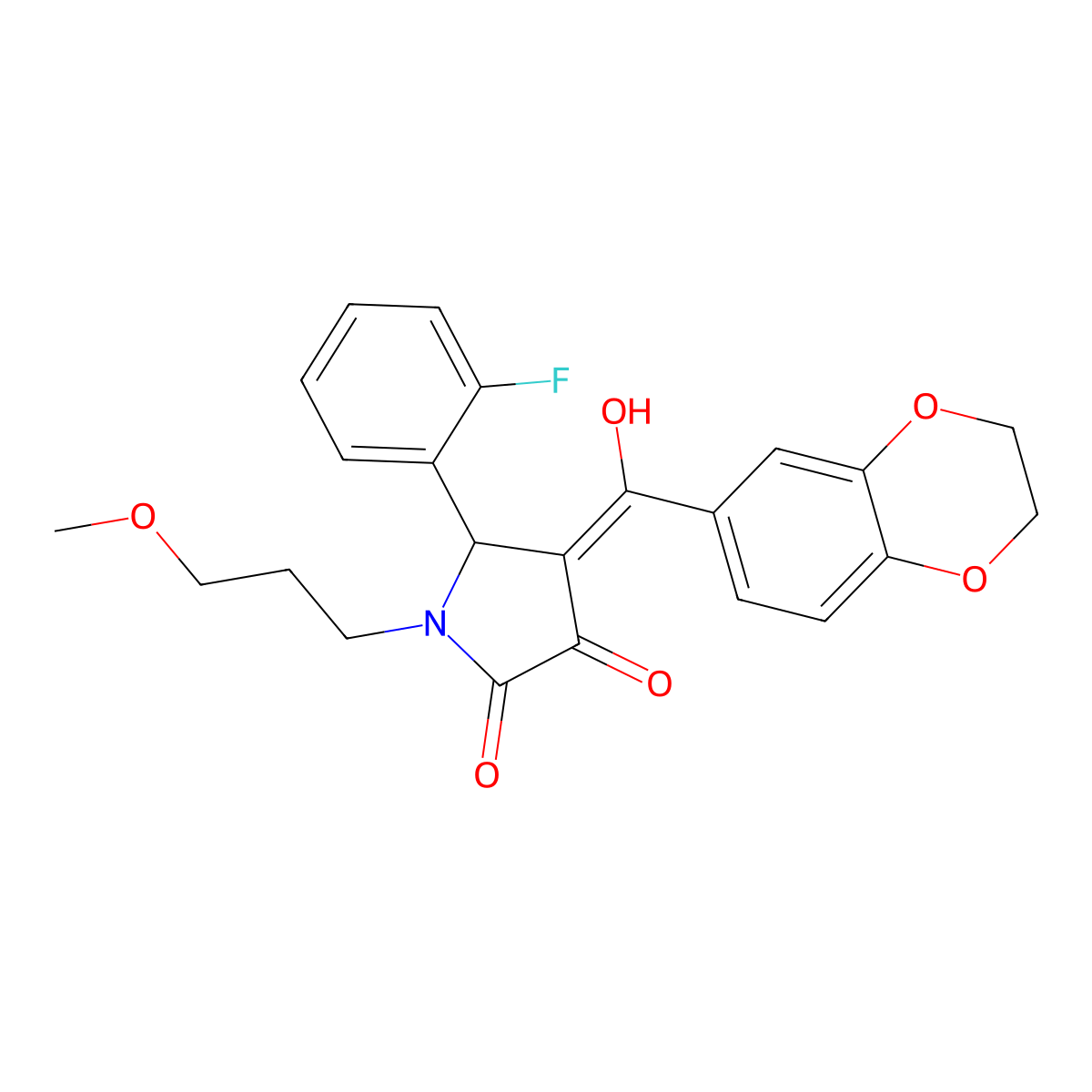 4-[2,3-Dihydro-1,4-benzodioxin-6-yl(hydroxy)methylidene]-5-(2-fluorophenyl)-1-(3-methoxypropyl)pyrrolidine-2,3-dione molecular structure, CAS 577767-69-2