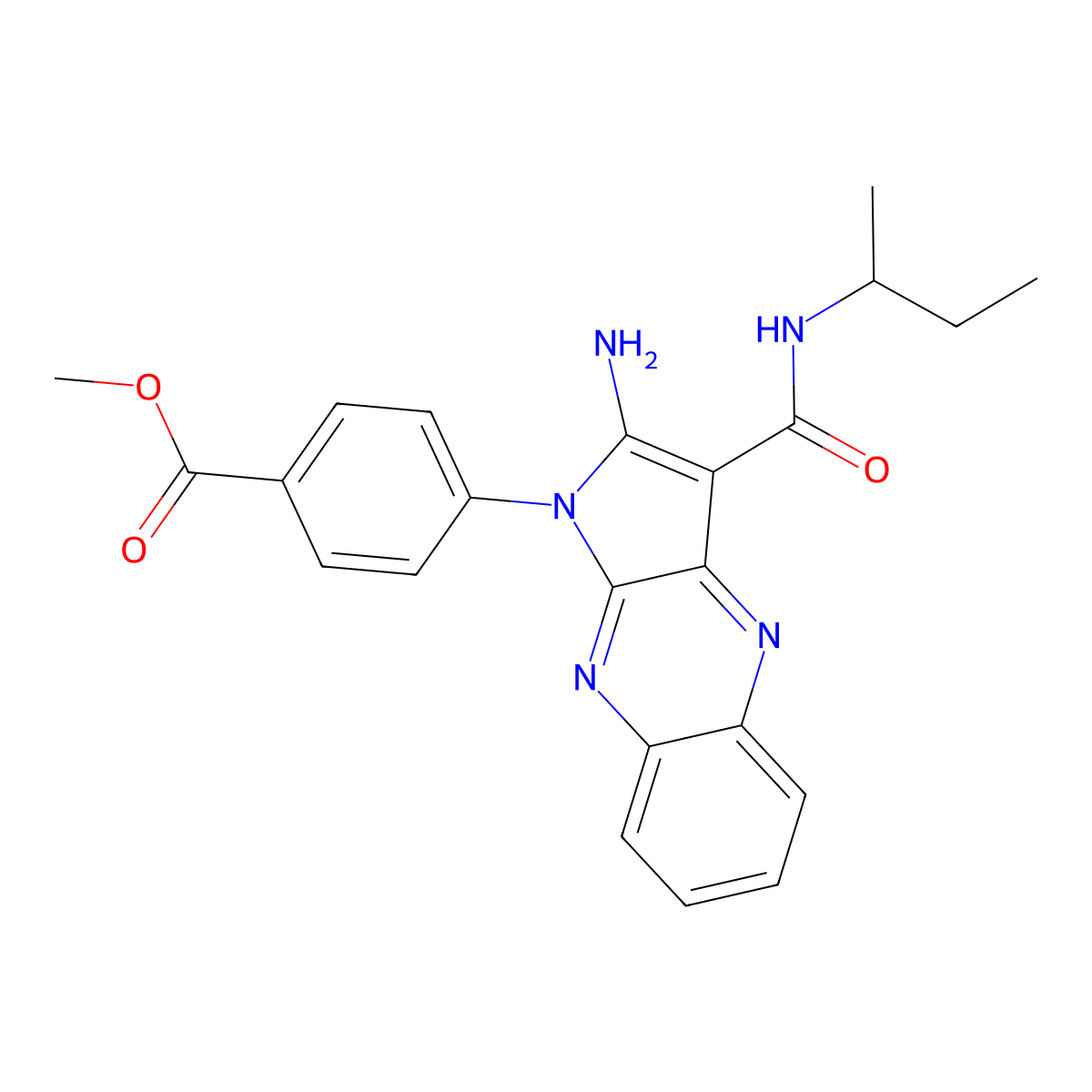 Methyl 4-[2-amino-3-(butan-2-ylcarbamoyl)pyrrolo[3,2-b]quinoxalin-1-yl]benzoate molecular structure, CAS 577767-72-7