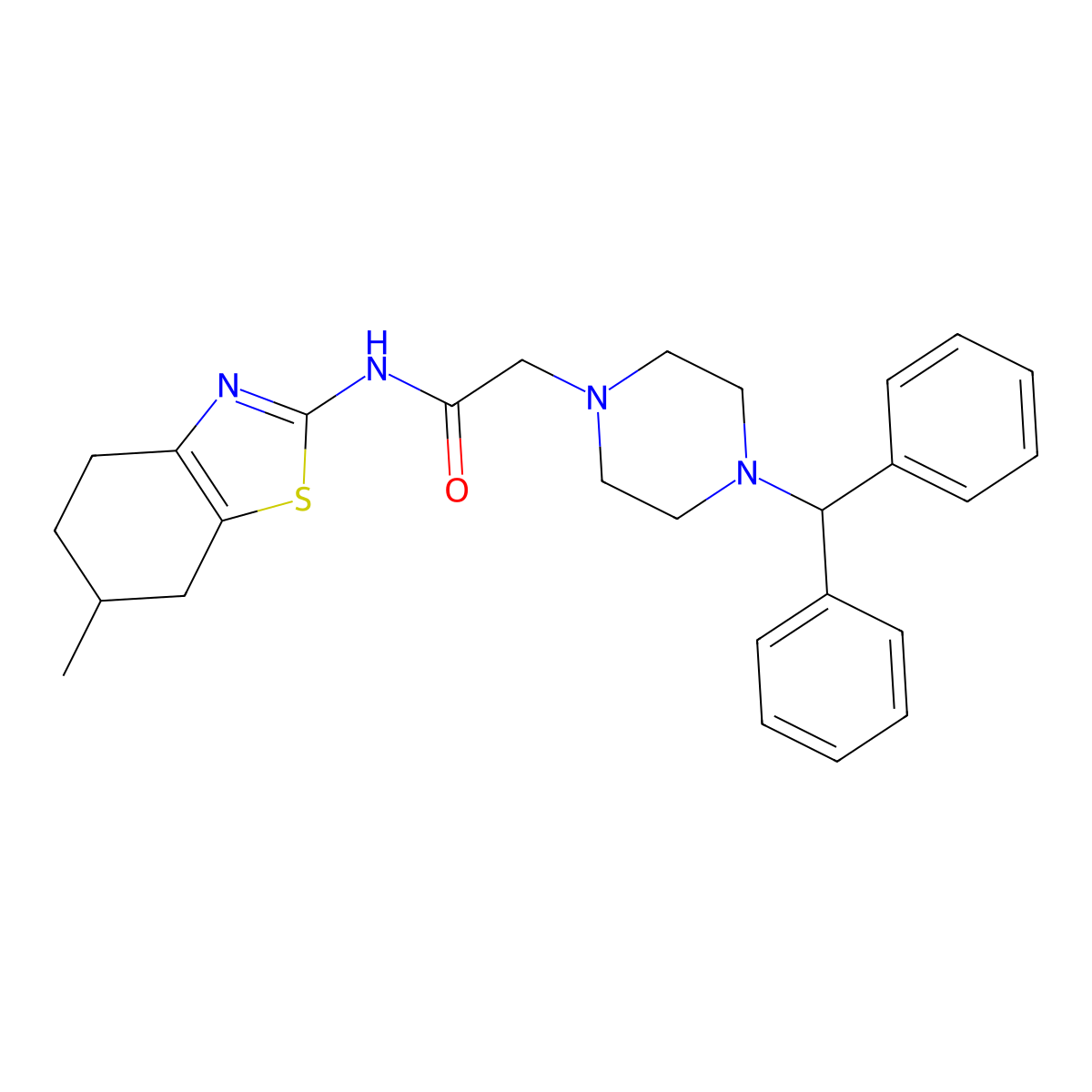 2-[4-(diphenylmethyl)piperazin-1-yl]-N-(6-methyl-4,5,6,7-tetrahydro-1,3-benzothiazol-2-yl)acetamide molecular structure, CAS 577767-79-4