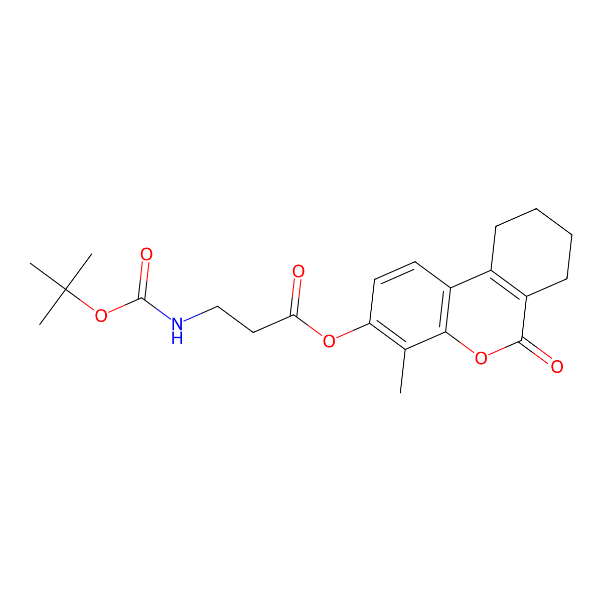4-methyl-6-oxo-7,8,9,10-tetrahydro-6H-benzo[c]chromen-3-yl N-(tert-butoxycarbonyl)-beta-alaninate molecular structure, CAS 577767-92-1