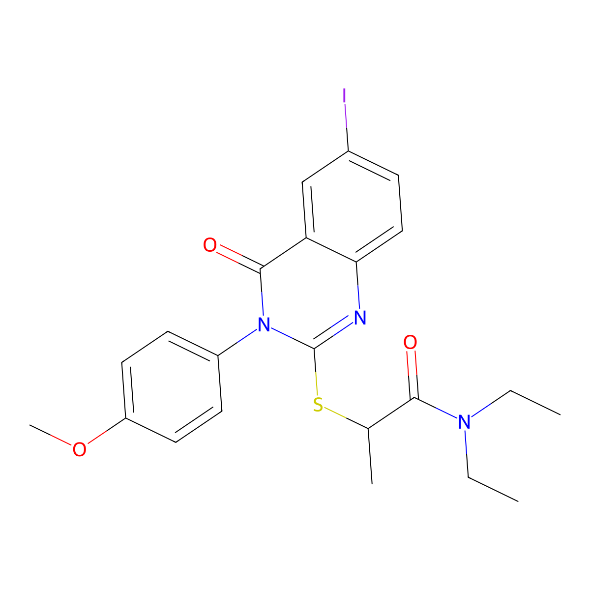 N,N-diethyl-2-[6-iodo-3-(4-methoxyphenyl)-4-oxoquinazolin-2-yl]sulfanylpropanamide molecular structure, CAS 577768-24-2