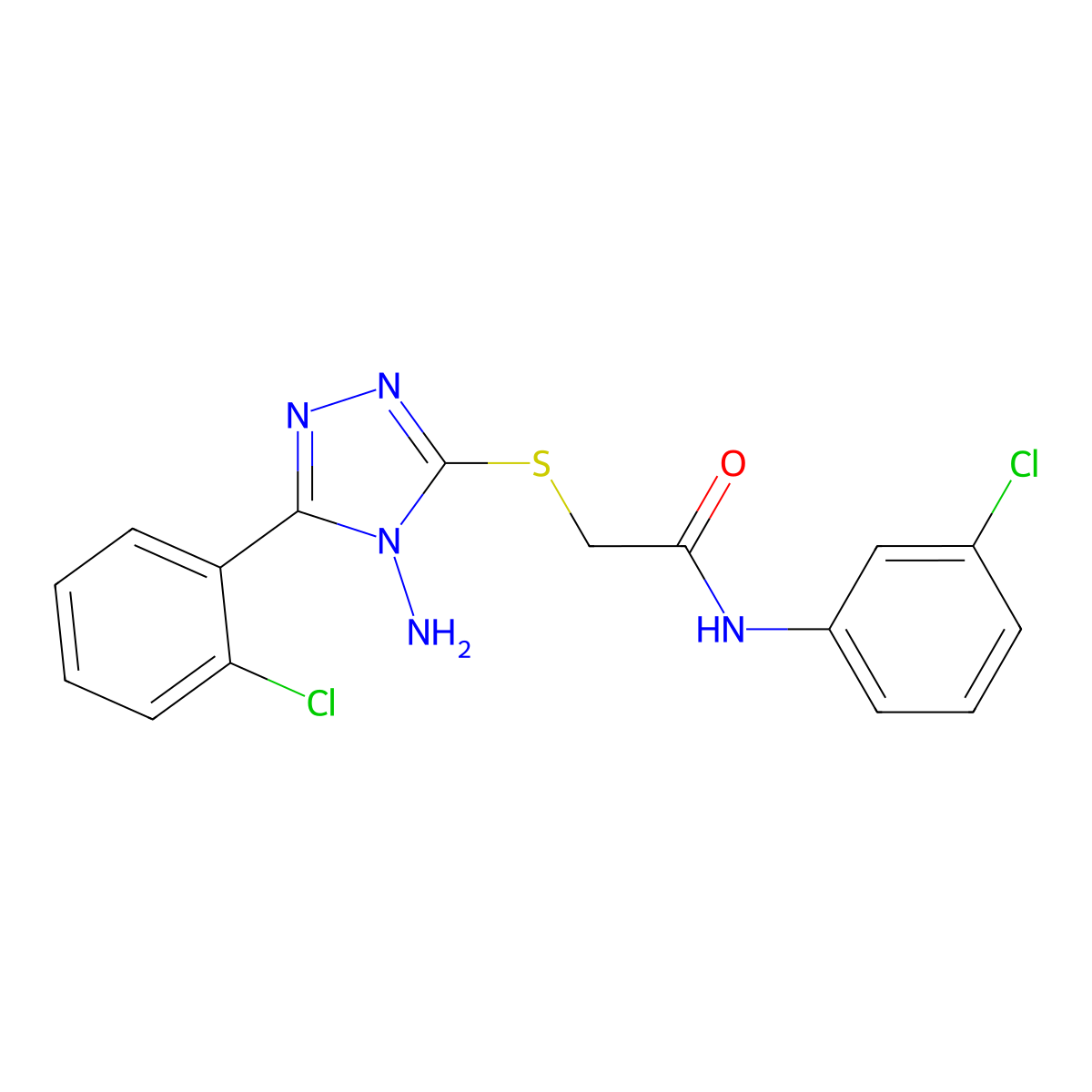 2-((4-amino-5-(2-chlorophenyl)-4H-1,2,4-triazol-3-yl)thio)-N-(3-chlorophenyl)acetamide molecular structure, CAS 577768-47-9