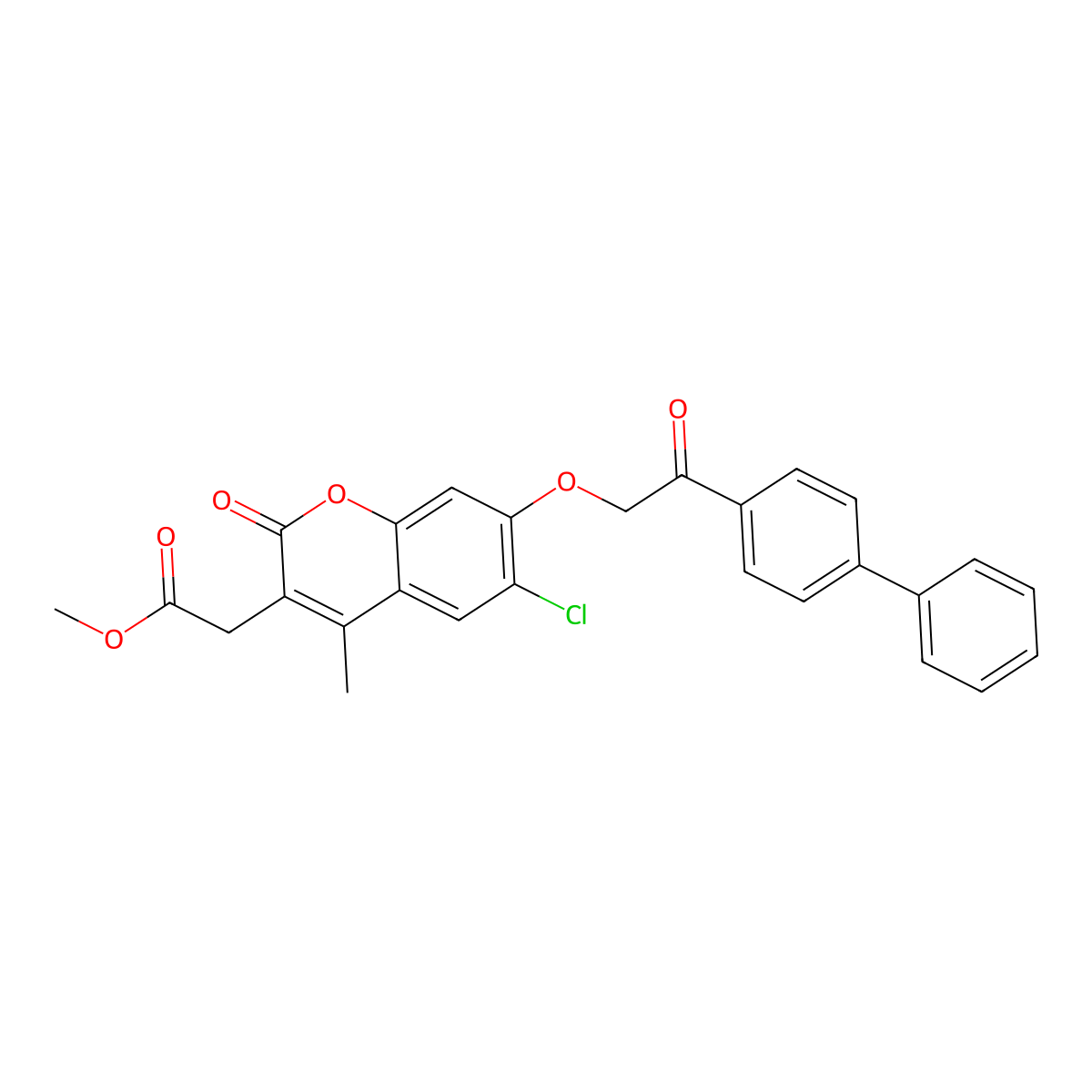 methyl {7-[2-(biphenyl-4-yl)-2-oxoethoxy]-6-chloro-4-methyl-2-oxo-2H-chromen-3-yl}acetate molecular structure, CAS 577768-79-7