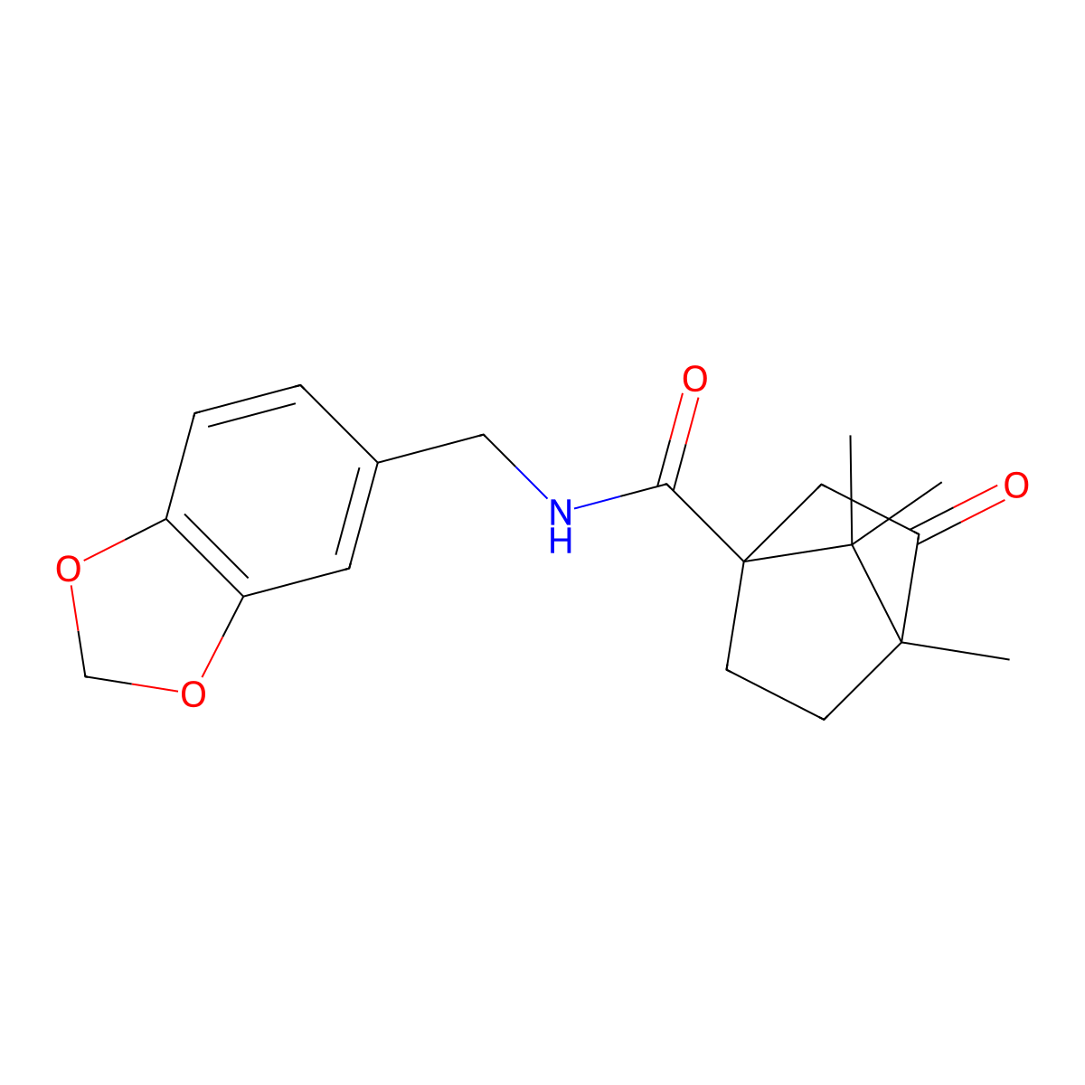 N-(1,3-benzodioxol-5-ylmethyl)-4,7,7-trimethyl-3-oxobicyclo[2.2.1]heptane-1-carboxamide molecular structure, CAS 577768-85-5