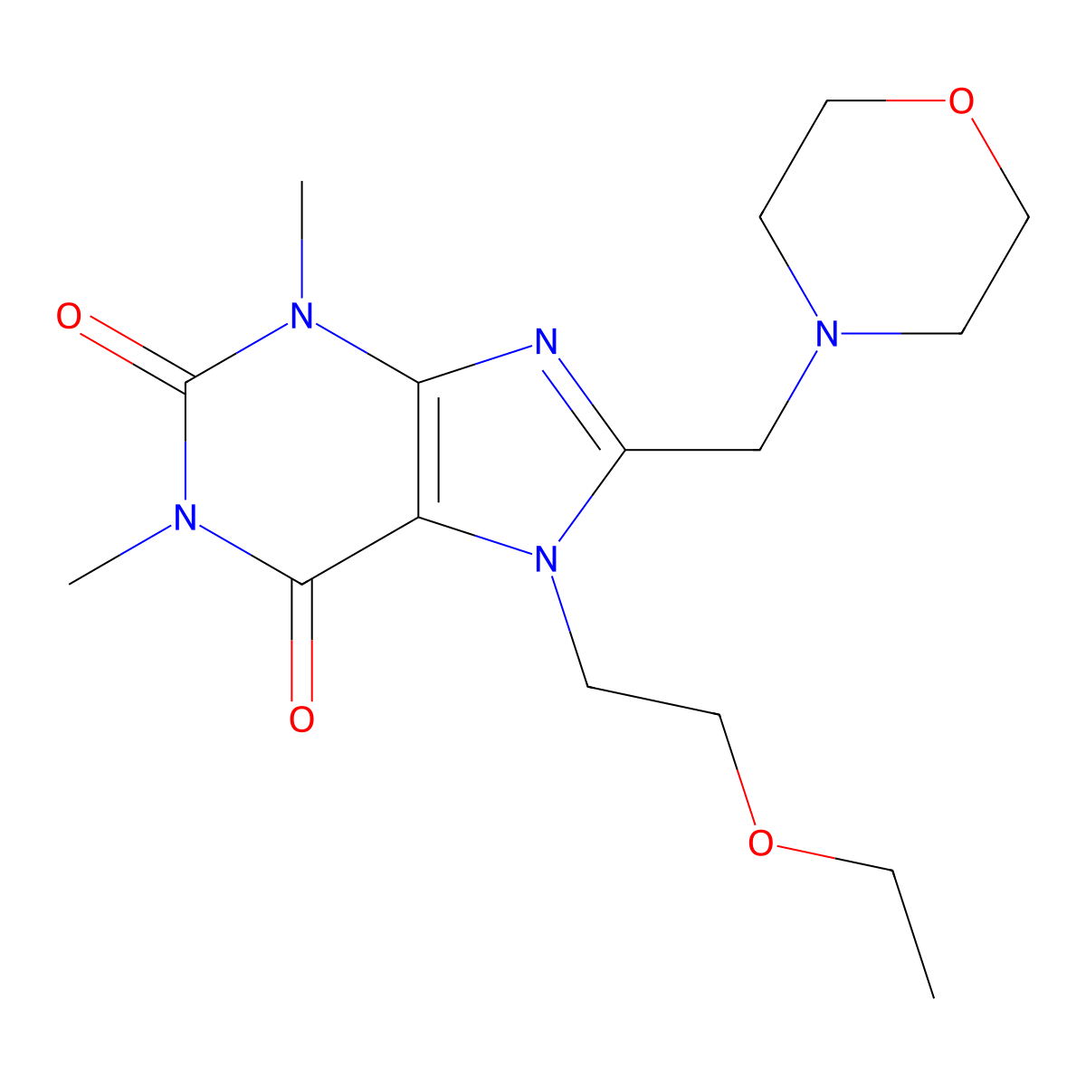 7-(2-ethoxyethyl)-1,3-dimethyl-8-(morpholinomethyl)-1H-purine-2,6(3H,7H)-dione molecular structure, CAS 577769-09-6