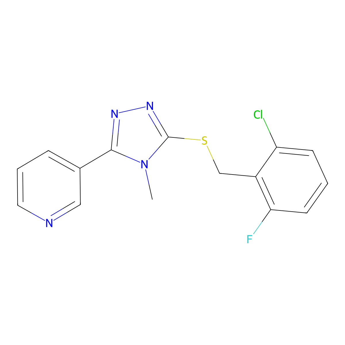 3-(5-{[(2-chloro-6-fluorophenyl)methyl]sulfanyl}-4-methyl-4H-1,2,4-triazol-3-yl)pyridine molecular structure, CAS 577769-10-9