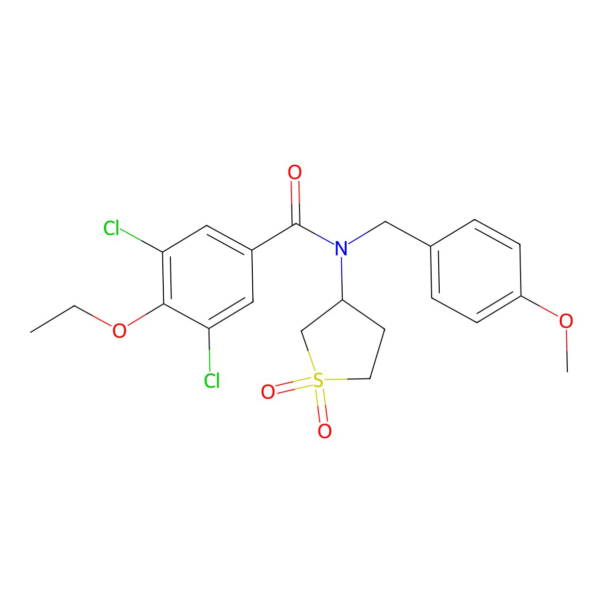 3,5-dichloro-N-(1,1-dioxidotetrahydrothiophen-3-yl)-4-ethoxy-N-(4-methoxybenzyl)benzamide molecular structure, CAS 577769-11-0