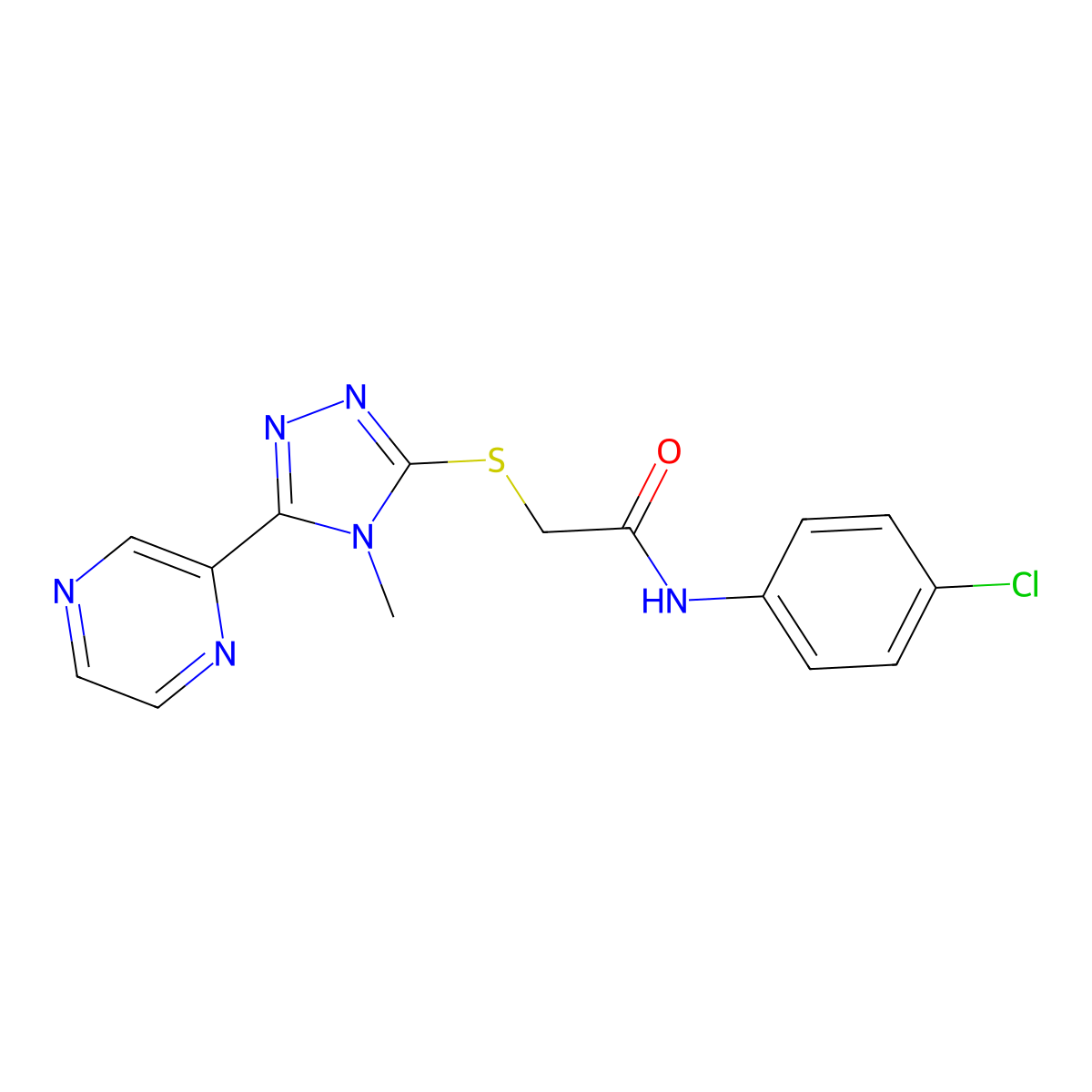 N-(4-chlorophenyl)-2-{[4-methyl-5-(pyrazin-2-yl)-4H-1,2,4-triazol-3-yl]sulfanyl}acetamide molecular structure, CAS 577769-38-1