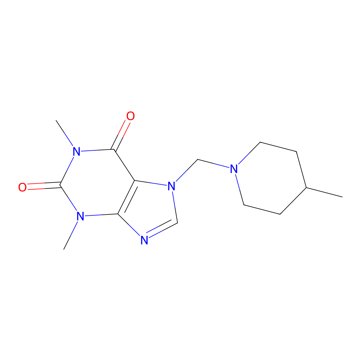 1,3-dimethyl-7-((4-methylpiperidin-1-yl)methyl)-1H-purine-2,6(3H,7H)-dione molecular structure, CAS 577769-61-0