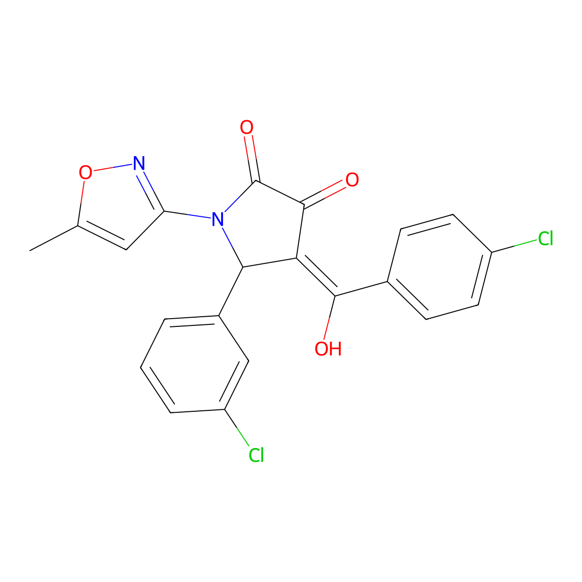 4-(4-chlorobenzoyl)-5-(3-chlorophenyl)-3-hydroxy-1-(5-methyl-1,2-oxazol-3-yl)-2,5-dihydro-1H-pyrrol-2-one molecular structure, CAS 577769-79-0