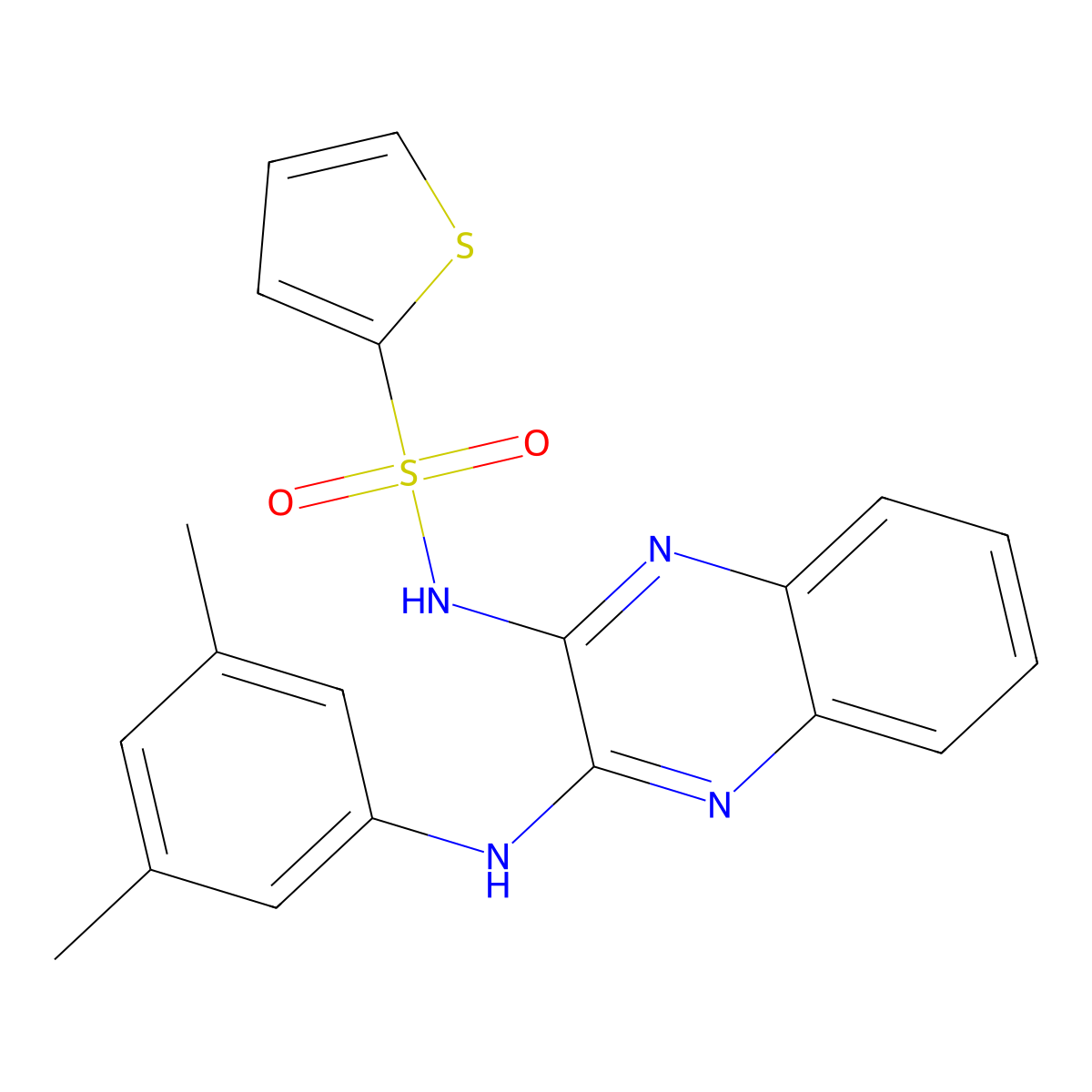 N-(3-((3,5-dimethylphenyl)amino)quinoxalin-2-yl)thiophene-2-sulfonamide molecular structure, CAS 577769-93-8