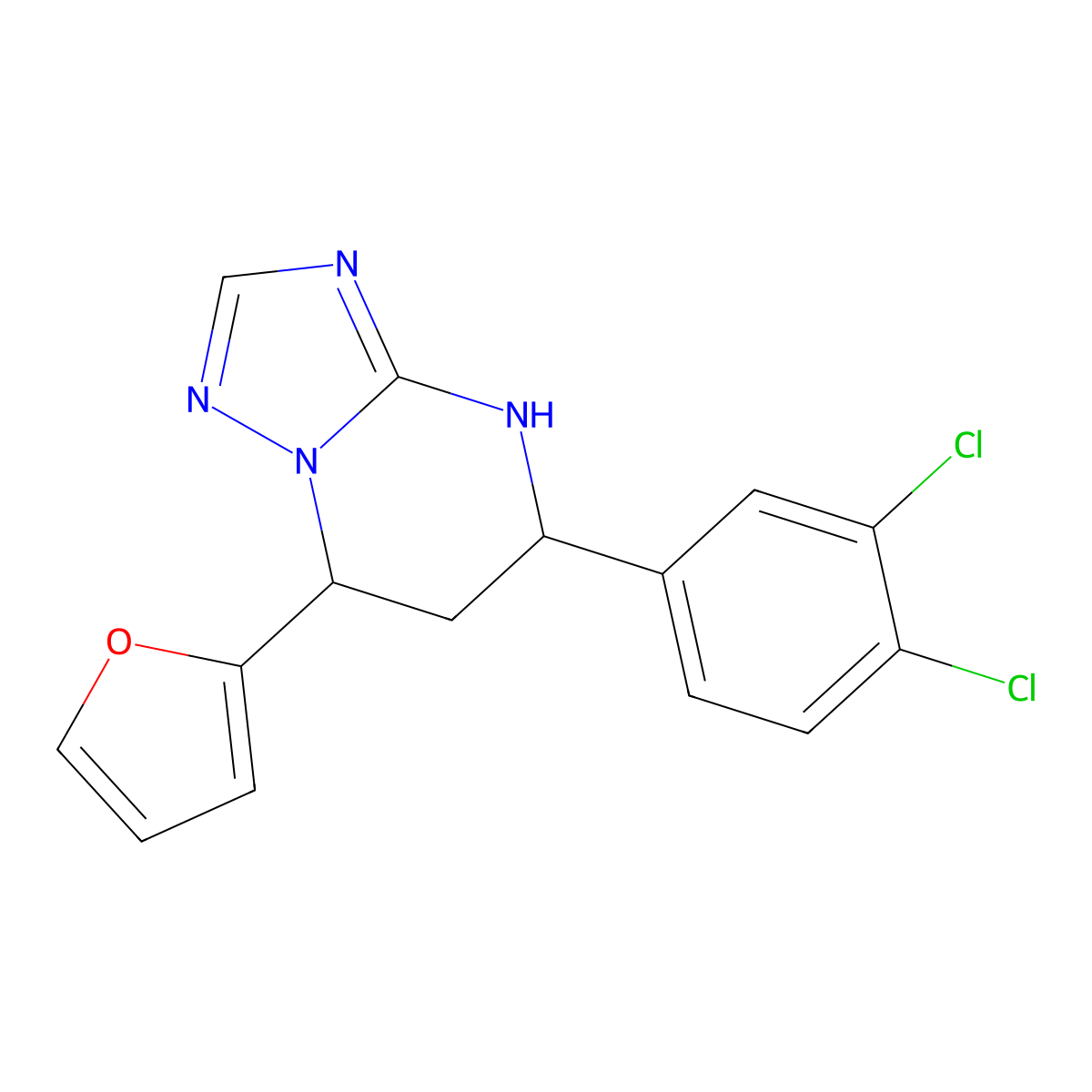 5-(3,4-Dichlorophenyl)-7-(2-furyl)-4,5,6,7-tetrahydro[1,2,4]triazolo[1,5-a]pyrimidine molecular structure, CAS 577769-95-0