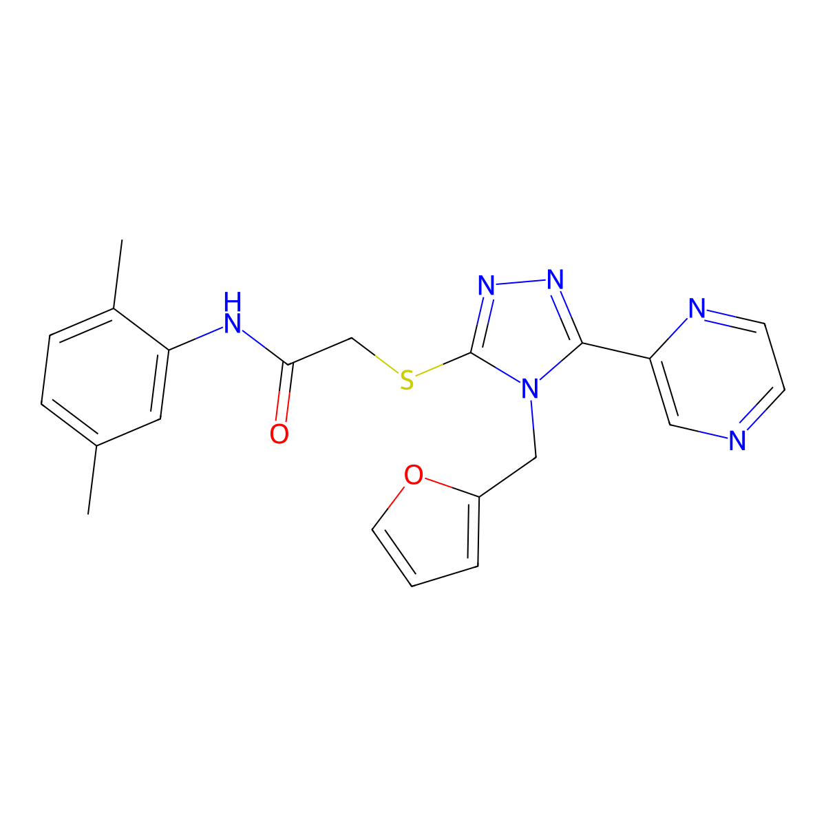 N-(2,5-dimethylphenyl)-2-{[4-(furan-2-ylmethyl)-5-(pyrazin-2-yl)-4H-1,2,4-triazol-3-yl]sulfanyl}acetamide molecular structure, CAS 577770-22-0
