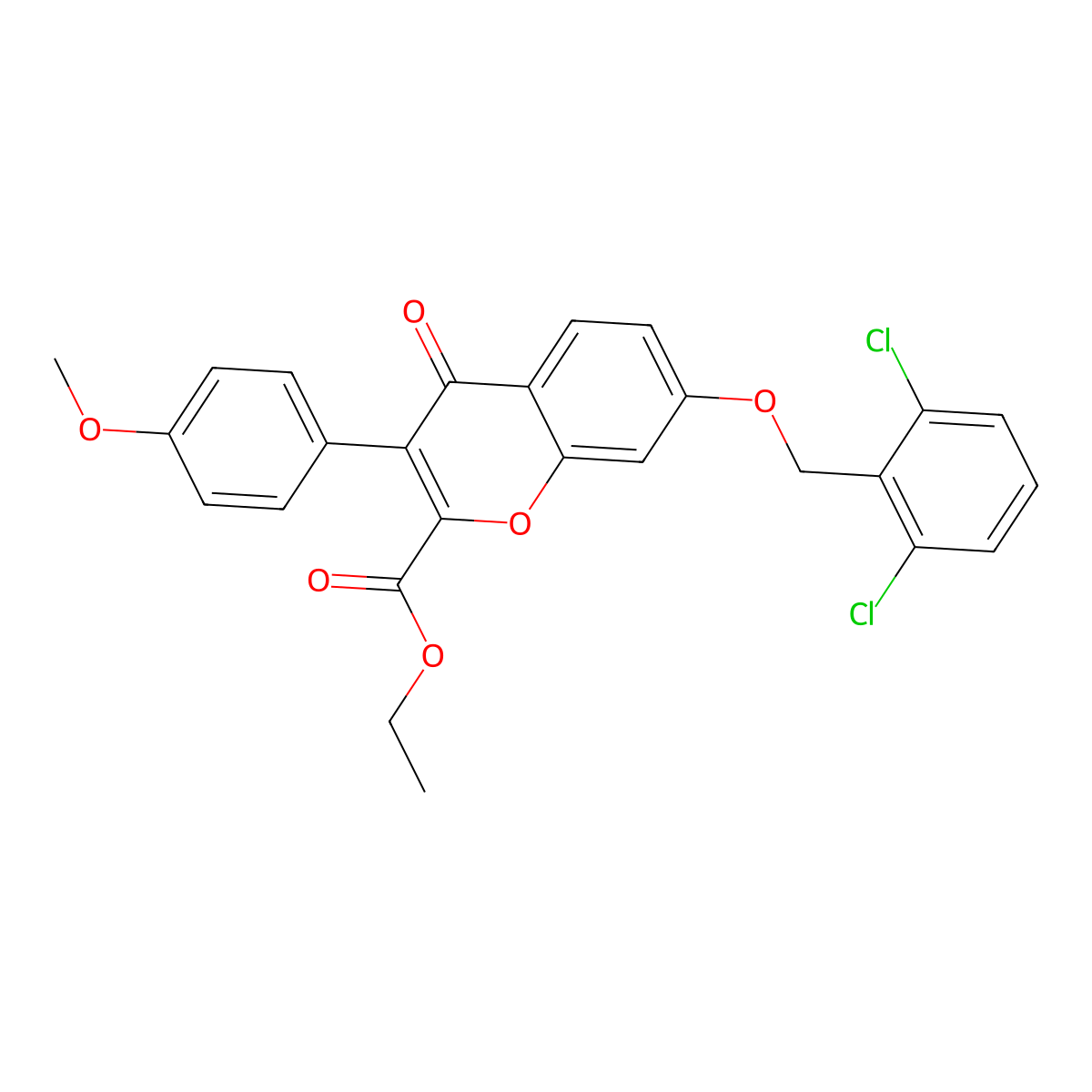 Ethyl 7-[(2,6-dichlorophenyl)methoxy]-3-(4-methoxyphenyl)-4-oxochromene-2-carboxylate molecular structure, CAS 577770-38-8