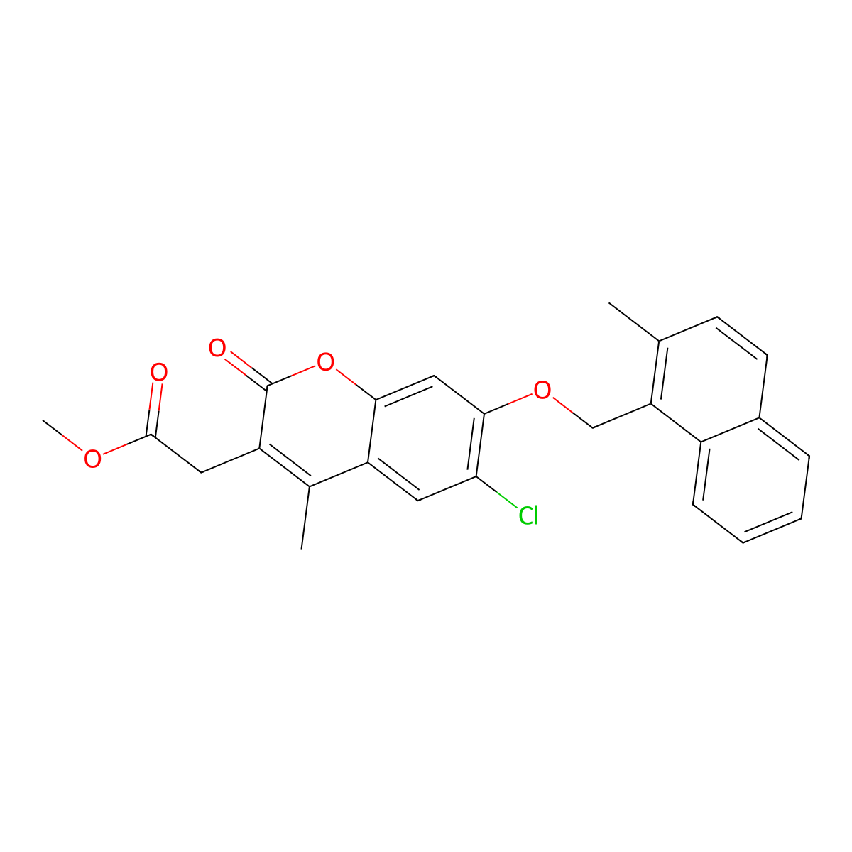 methyl {6-chloro-4-methyl-7-[(2-methylnaphthalen-1-yl)methoxy]-2-oxo-2H-chromen-3-yl}acetate molecular structure, CAS 577770-71-9