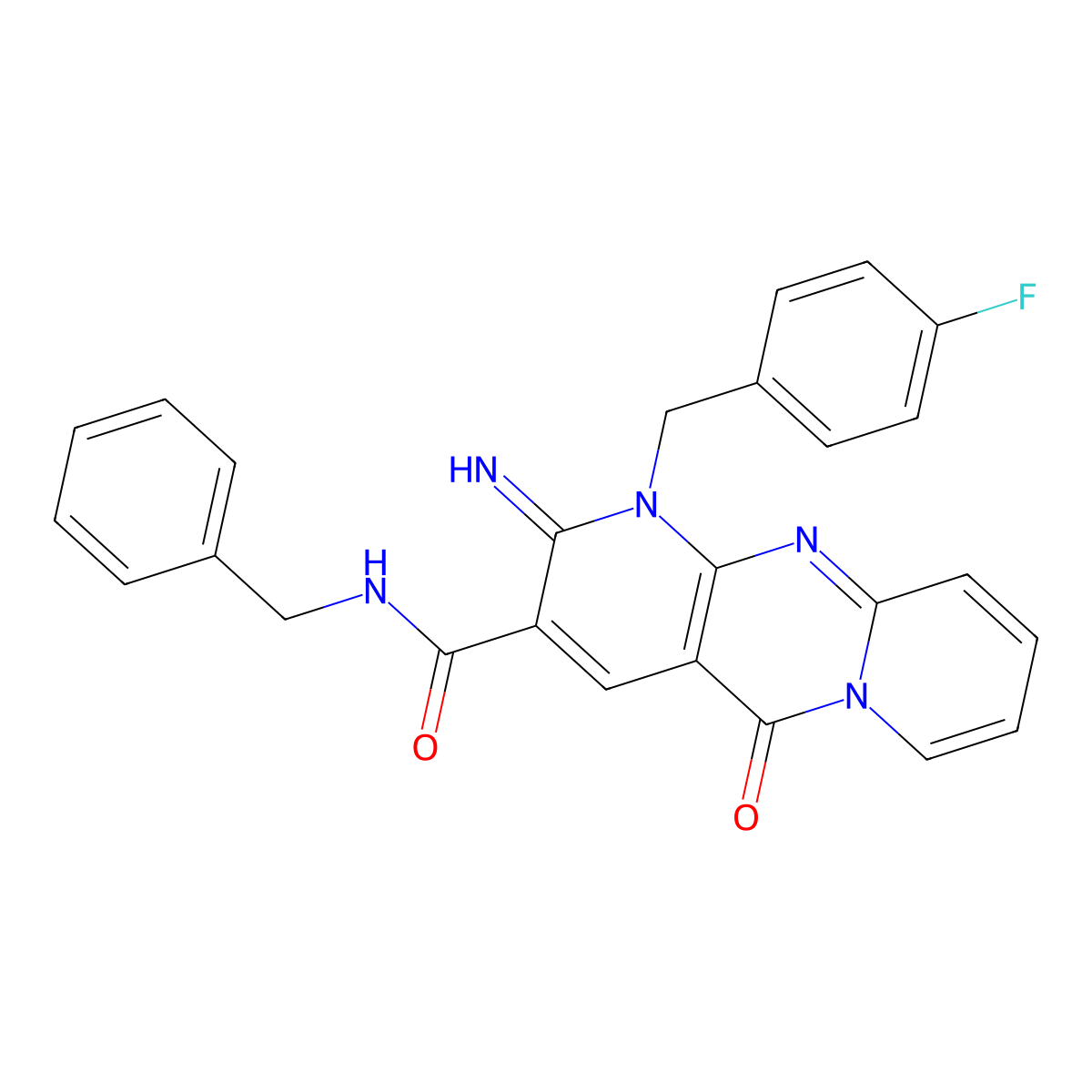 N-benzyl-1-(4-fluorobenzyl)-2-imino-5-oxo-1,5-dihydro-2H-dipyrido[1,2-a:2',3'-d]pyrimidine-3-carboxamide molecular structure, CAS 577770-93-5