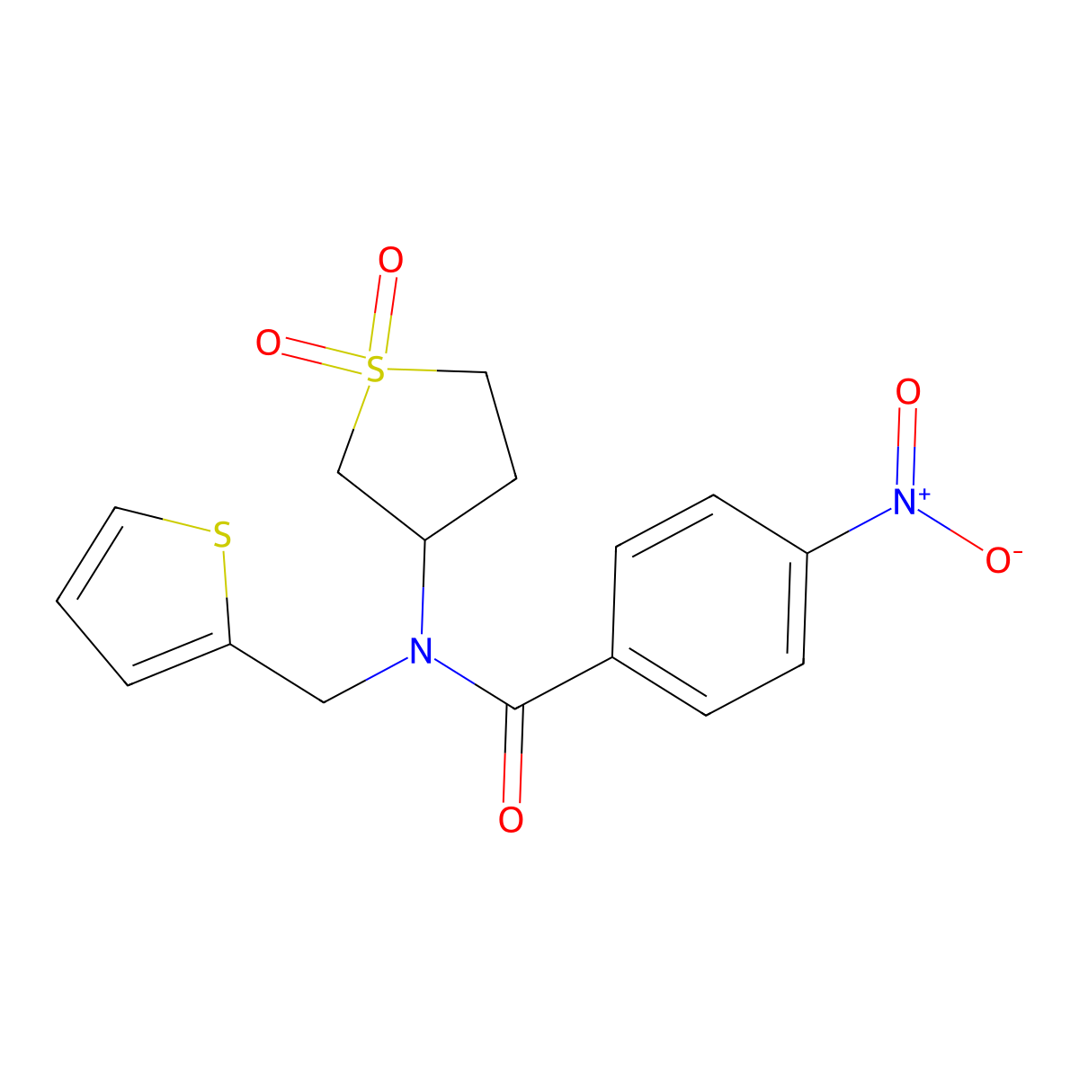 N-(1,1-dioxidotetrahydrothiophen-3-yl)-4-nitro-N-(thiophen-2-ylmethyl)benzamide molecular structure, CAS 577786-82-4