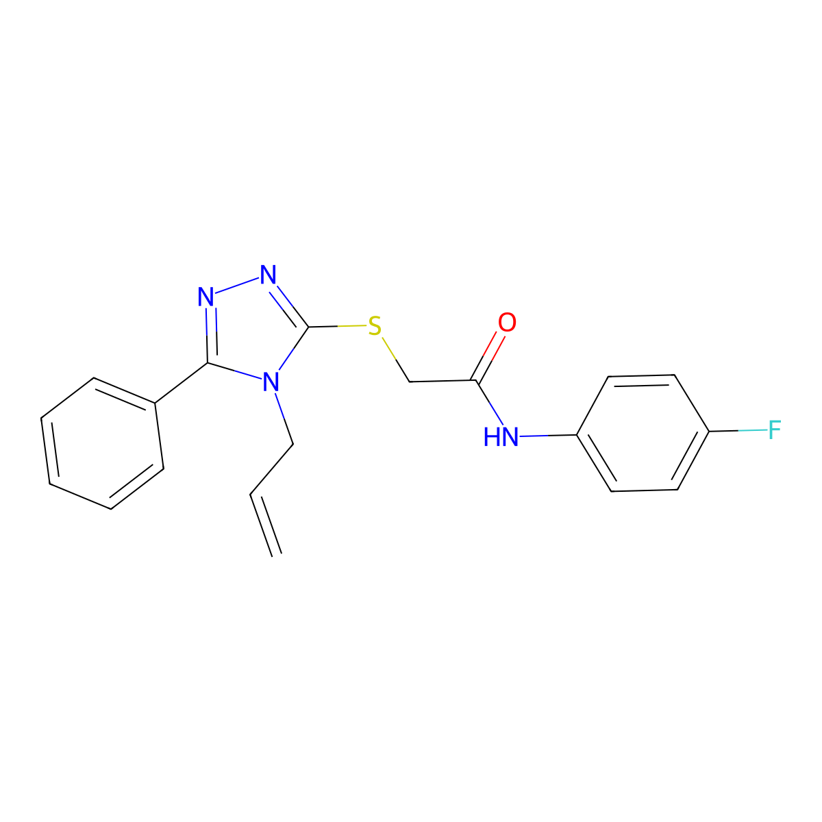 N-(4-fluorophenyl)-2-{[5-phenyl-4-(prop-2-en-1-yl)-4H-1,2,4-triazol-3-yl]sulfanyl}acetamide molecular structure, CAS 577787-08-7