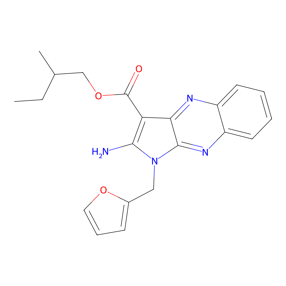 2-methylbutyl 2-amino-1-(furan-2-ylmethyl)-1H-pyrrolo[2,3-b]quinoxaline-3-carboxylate molecular structure, CAS 577787-14-5