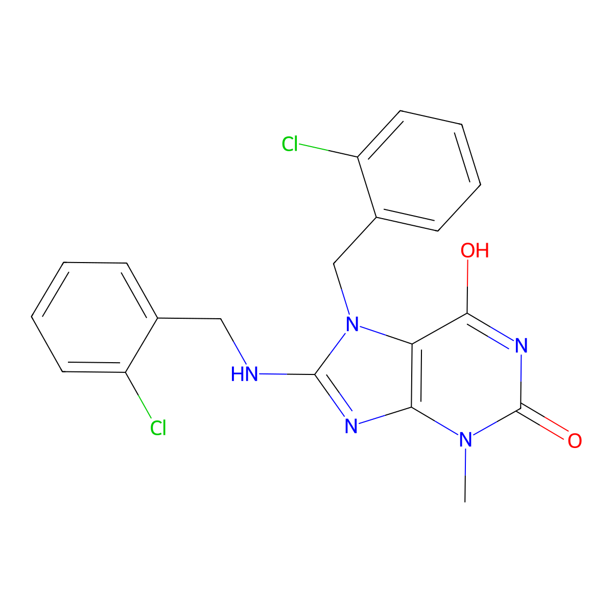 7-[(2-Chlorophenyl)methyl]-8-[(2-chlorophenyl)methylamino]-3-methylpurine-2,6-dione molecular structure, CAS 577787-35-0