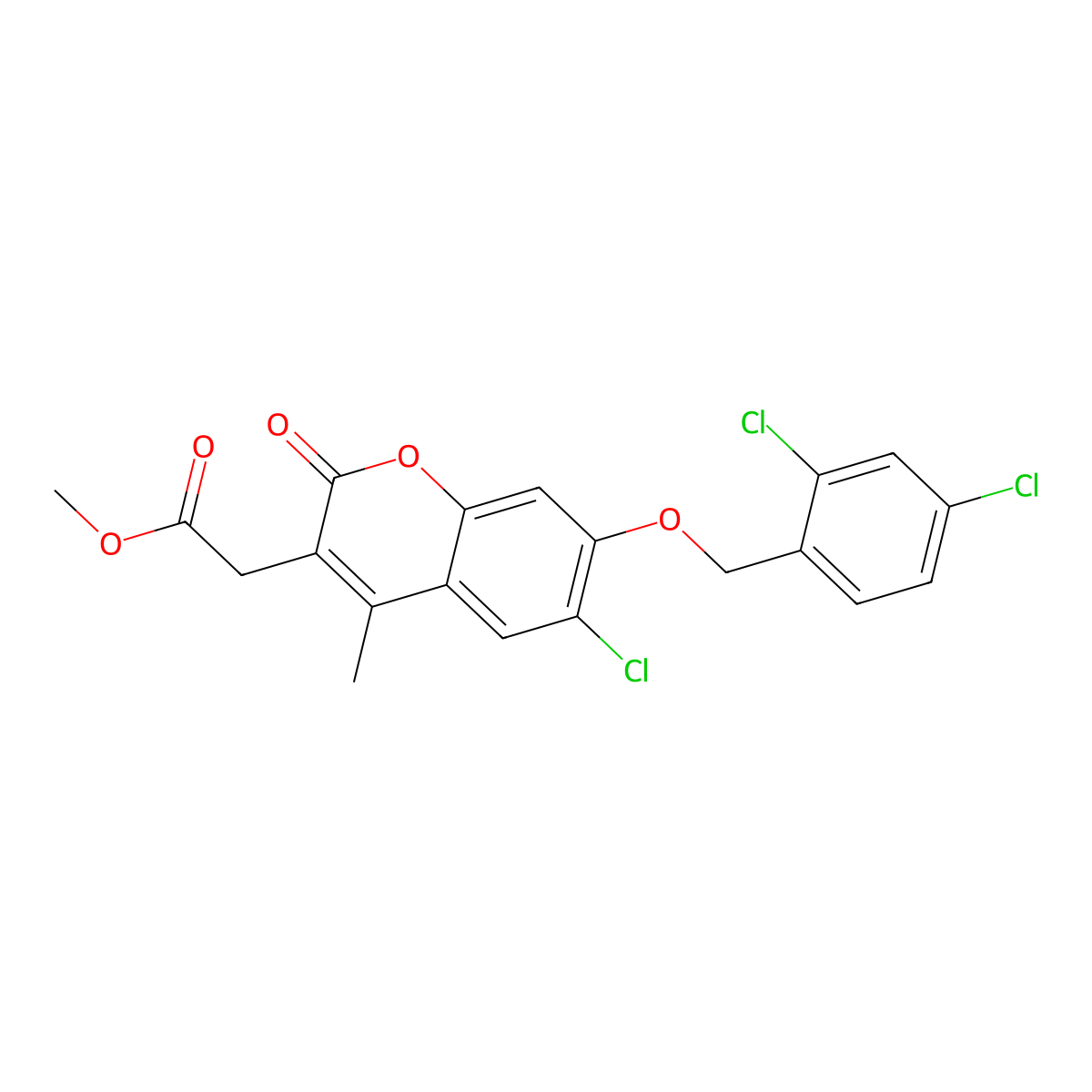 methyl {6-chloro-7-[(2,4-dichlorobenzyl)oxy]-4-methyl-2-oxo-2H-chromen-3-yl}acetate molecular structure, CAS 577787-39-4