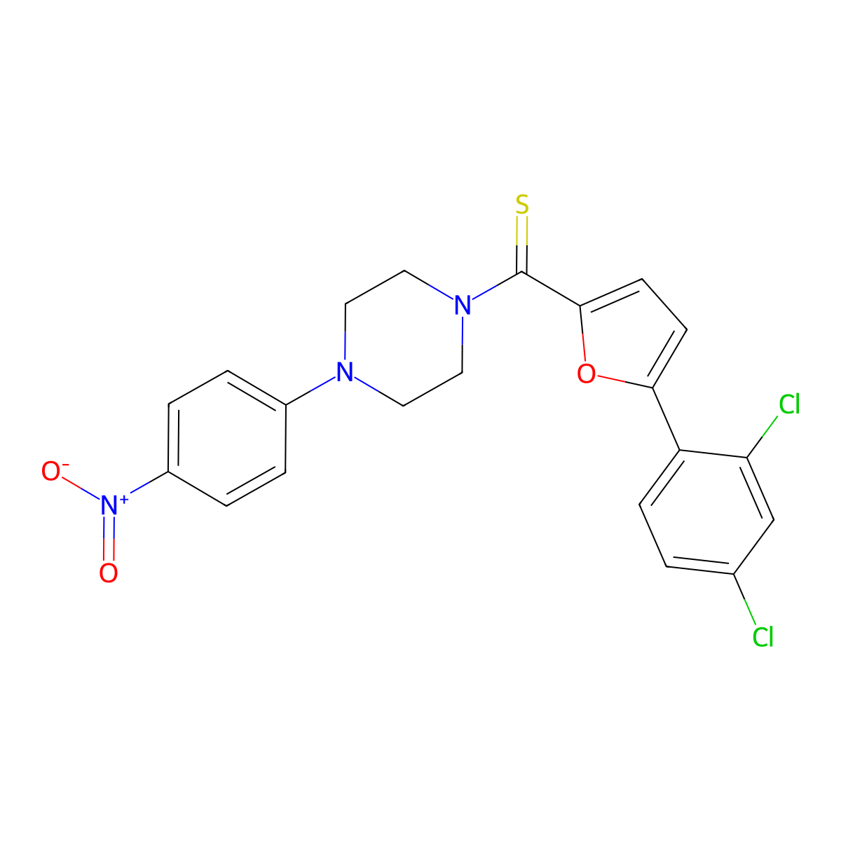 [5-(2,4-Dichlorophenyl)furan-2-yl]-[4-(4-nitrophenyl)piperazin-1-yl]methanethione molecular structure, CAS 577787-46-3