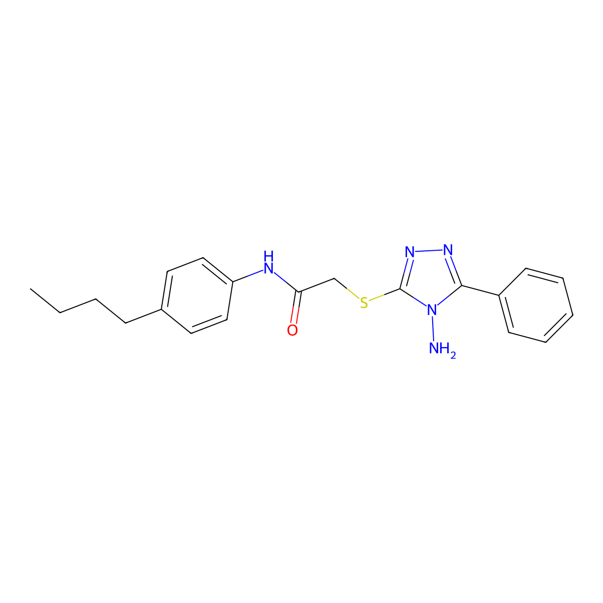 2-((4-amino-5-phenyl-4H-1,2,4-triazol-3-yl)thio)-N-(4-butylphenyl)acetamide molecular structure, CAS 577787-55-4