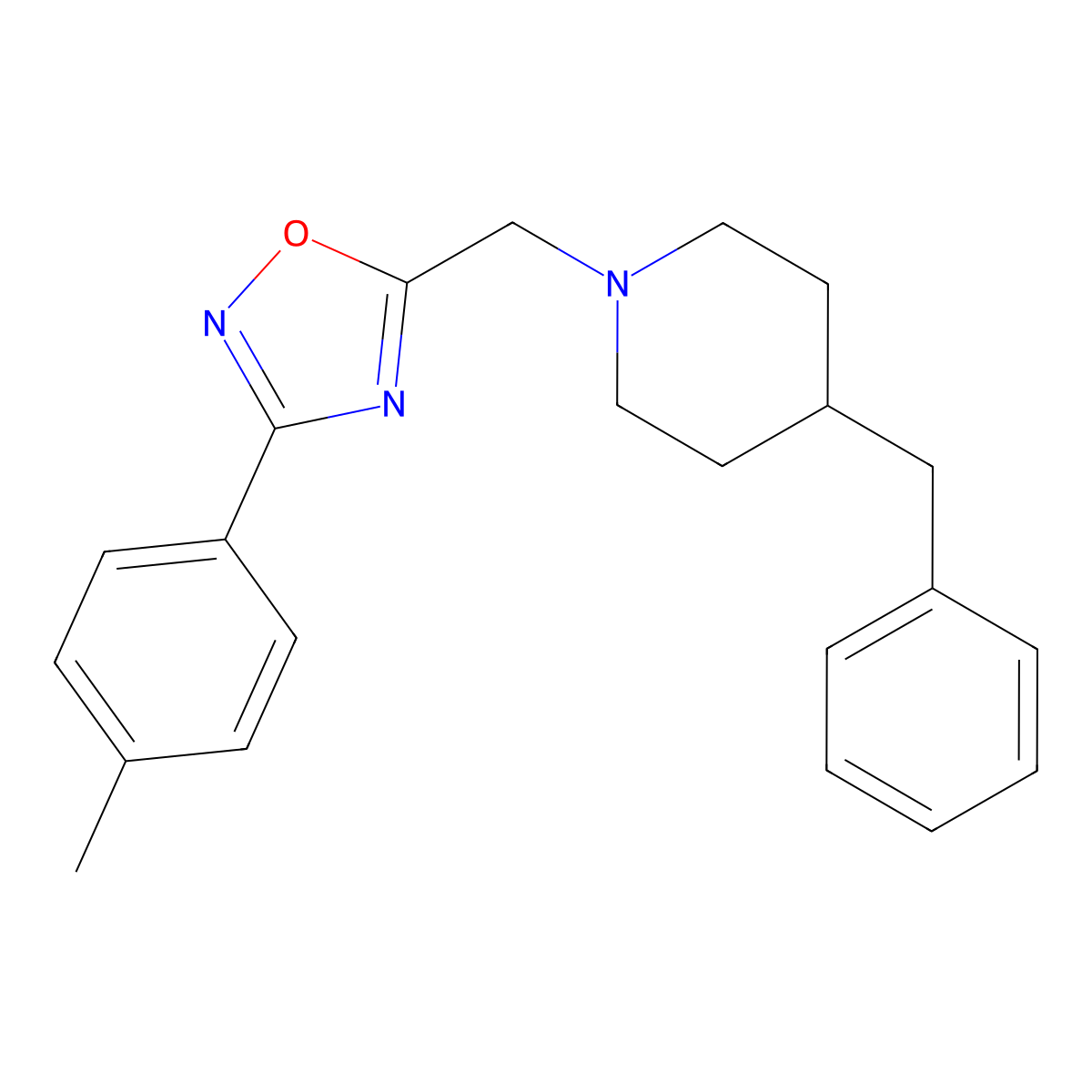 4-Benzyl-1-{[3-(4-methylphenyl)-1,2,4-oxadiazol-5-yl]methyl}piperidine molecular structure, CAS 577787-56-5