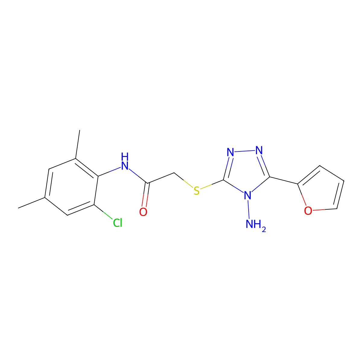 2-{[4-amino-5-(furan-2-yl)-4H-1,2,4-triazol-3-yl]sulfanyl}-N-(2-chloro-4,6-dimethylphenyl)acetamide molecular structure, CAS 577787-58-7