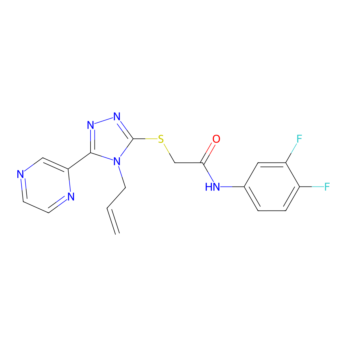 N-(3,4-difluorophenyl)-2-{[4-(prop-2-en-1-yl)-5-(pyrazin-2-yl)-4H-1,2,4-triazol-3-yl]sulfanyl}acetamide molecular structure, CAS 577787-70-3