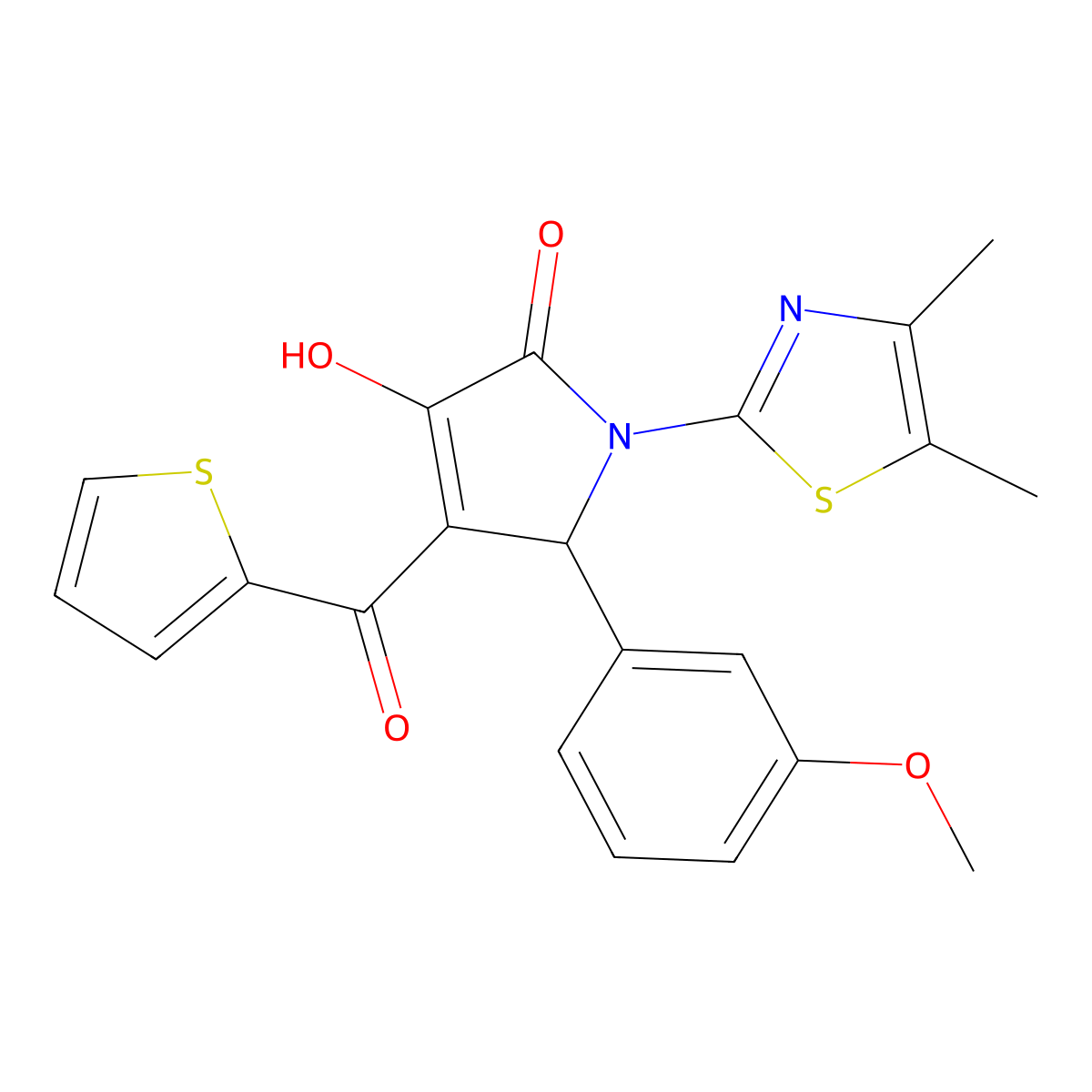 1-(4,5-dimethylthiazol-2-yl)-3-hydroxy-5-(3-methoxyphenyl)-4-(thiophene-2-carbonyl)-1H-pyrrol-2(5H)-one molecular structure, CAS 577787-79-2