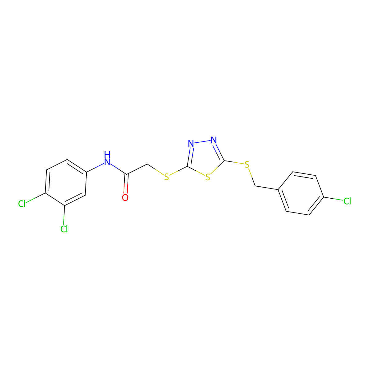 2-((5-((4-Chlorobenzyl)sulfanyl)-1,3,4-thiadiazol-2-YL)sulfanyl)-N-(3,4-dichlorophenyl)acetamide molecular structure, CAS 577787-81-6