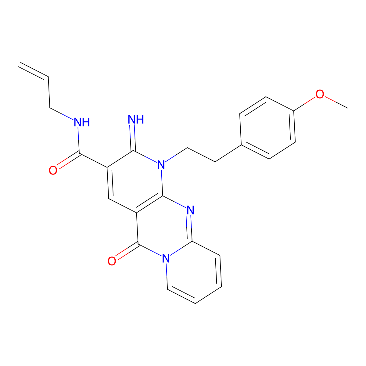 N~3~-allyl-2-imino-1-(4-methoxyphenethyl)-5-oxo-1,5-dihydro-2H-dipyrido[1,2-a:2,3-d]pyrimidine-3-carboxamide molecular structure, CAS 577788-10-4