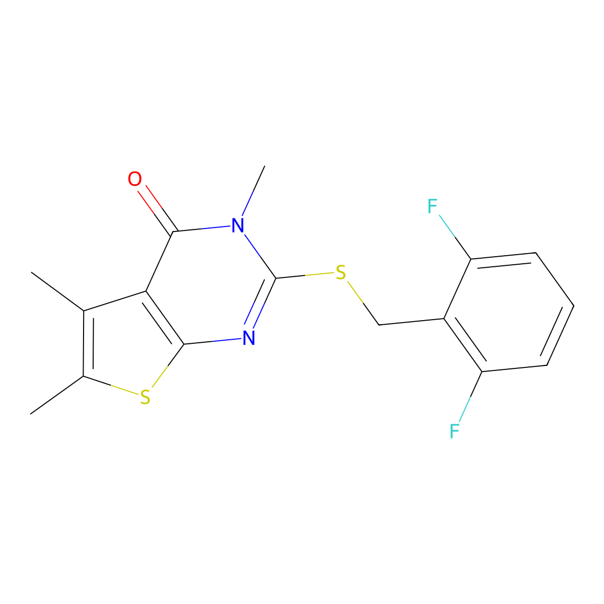 2-[(2,6-difluorobenzyl)sulfanyl]-3,5,6-trimethylthieno[2,3-d]pyrimidin-4(3H)-one molecular structure, CAS 577788-23-9