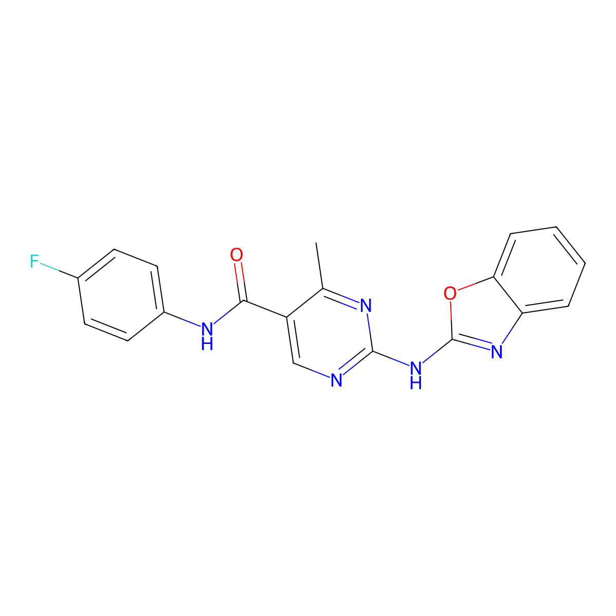 2-(1,3-benzoxazol-2-ylamino)-N-(4-fluorophenyl)-4-methylpyrimidine-5-carboxamide molecular structure, CAS 577788-41-1